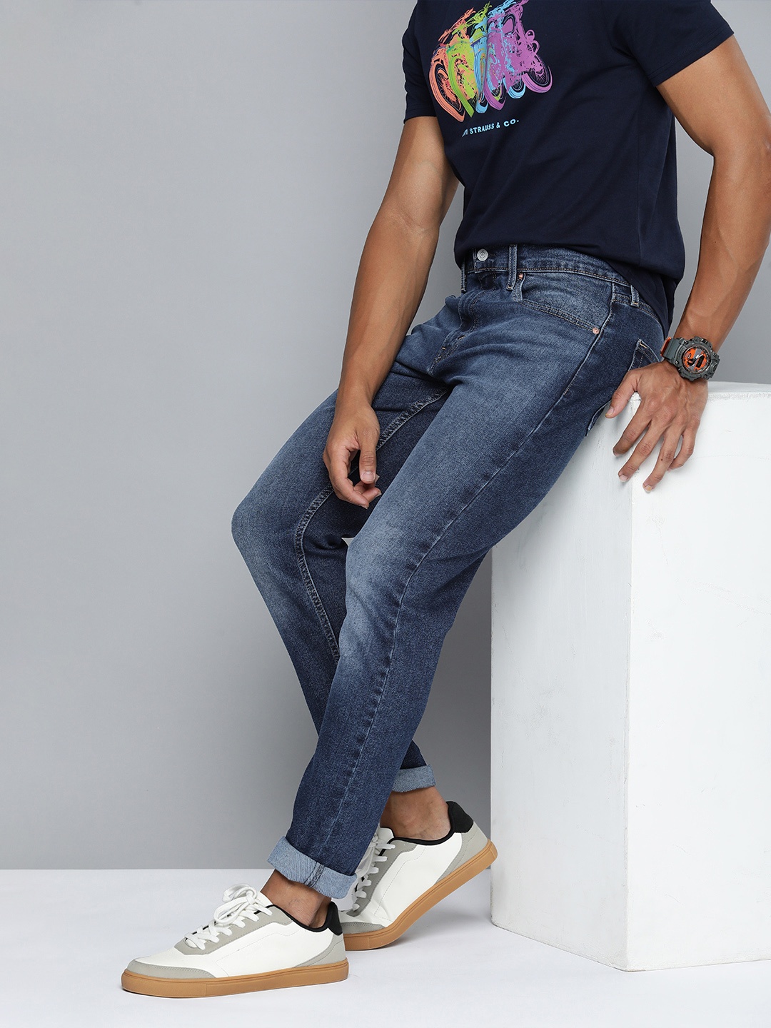 

Levis Men 512 Slim Fit Heavy Fade Low Rise Stretchable Jeans, Blue