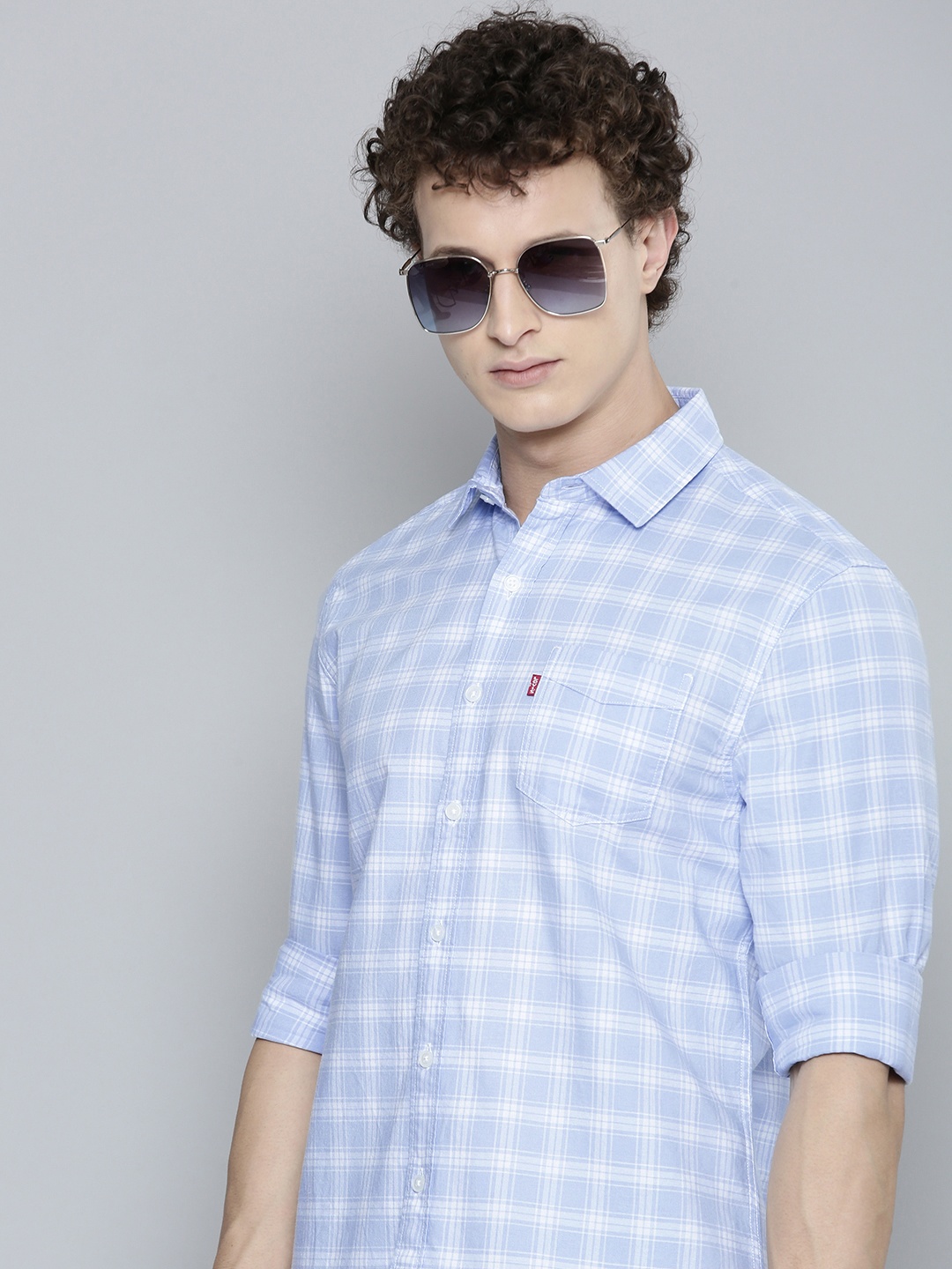 

Levis Slim Fit Checked Pure Cotton Casual Shirt, Blue