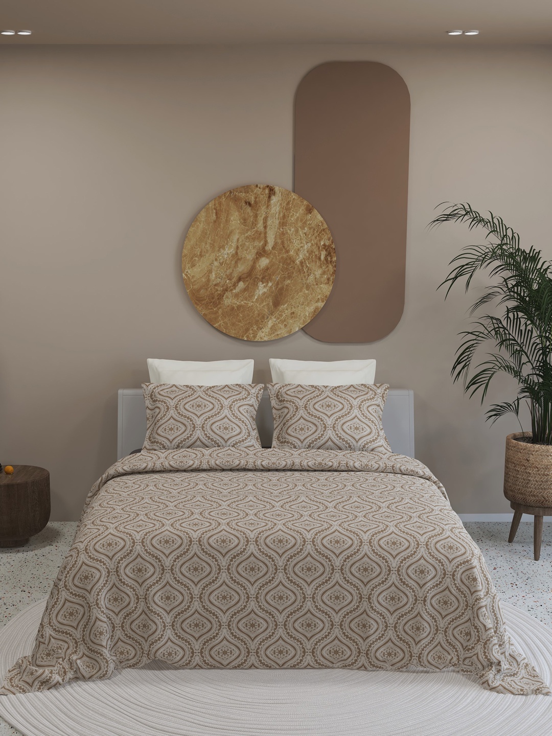 

LABHAM Kadambari Brown Ethnic Motifs 300 TC King Bedsheet with 2 Pillow Covers
