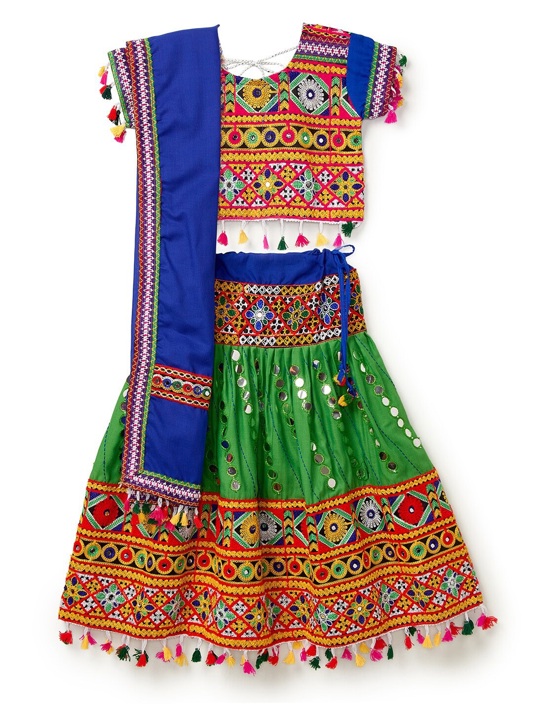 

BANJARA INDIA Girls Embroidered Mirror Work Ready to Wear Lehenga & Blouse With Dupatta, Green