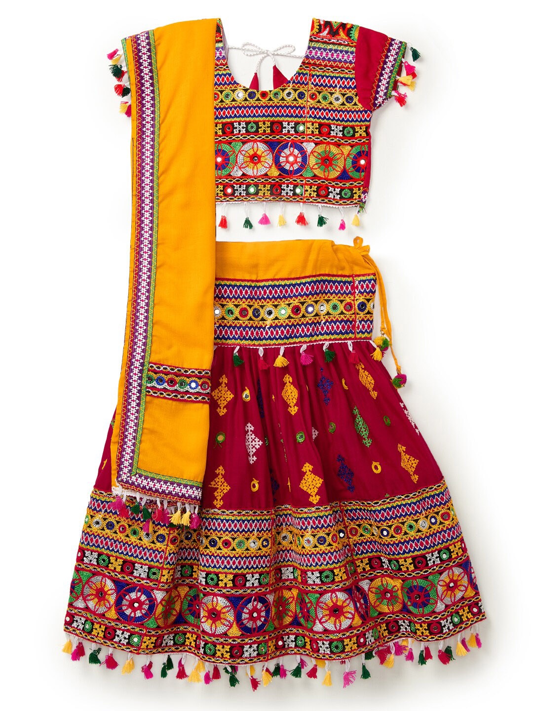 

BANJARA INDIA Girls Embroidered Mirror Work Ready to Wear Lehenga & Blouse With Dupatta, Red