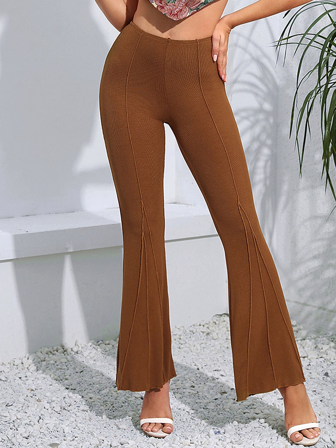 

LULU & SKY Women Low-Rise Bootcut Trousers, Brown