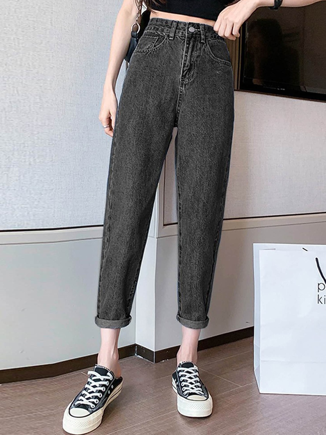 

LULU & SKY Women Straight Fit Low-Rise Clean Look Stretchable Jeans, Grey