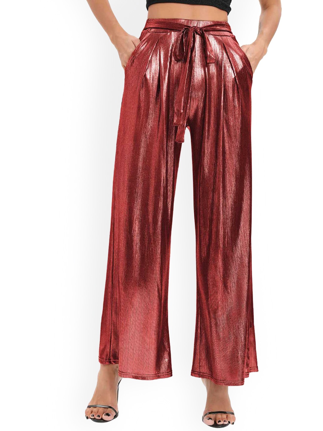 

LULU & SKY Women Embellished Loose Fit Mid-Rise Regular Trouser, Red