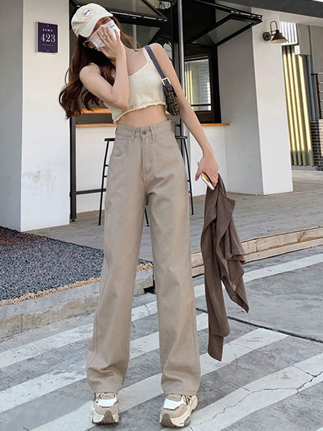 

LULU & SKY Women Straight Fit High-Rise Clean Look Stretchable Jeans, Khaki