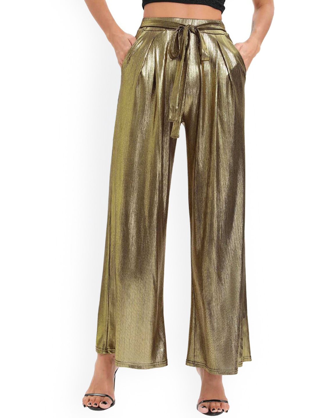 

LULU & SKY Women Loose Fit Parallel Trousers, Gold