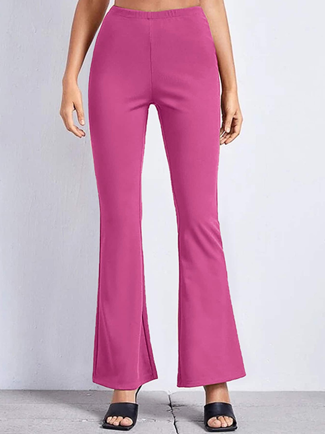 

LULU & SKY Women Slim Fit High-Rise Cotton Bootcut Trousers, Pink