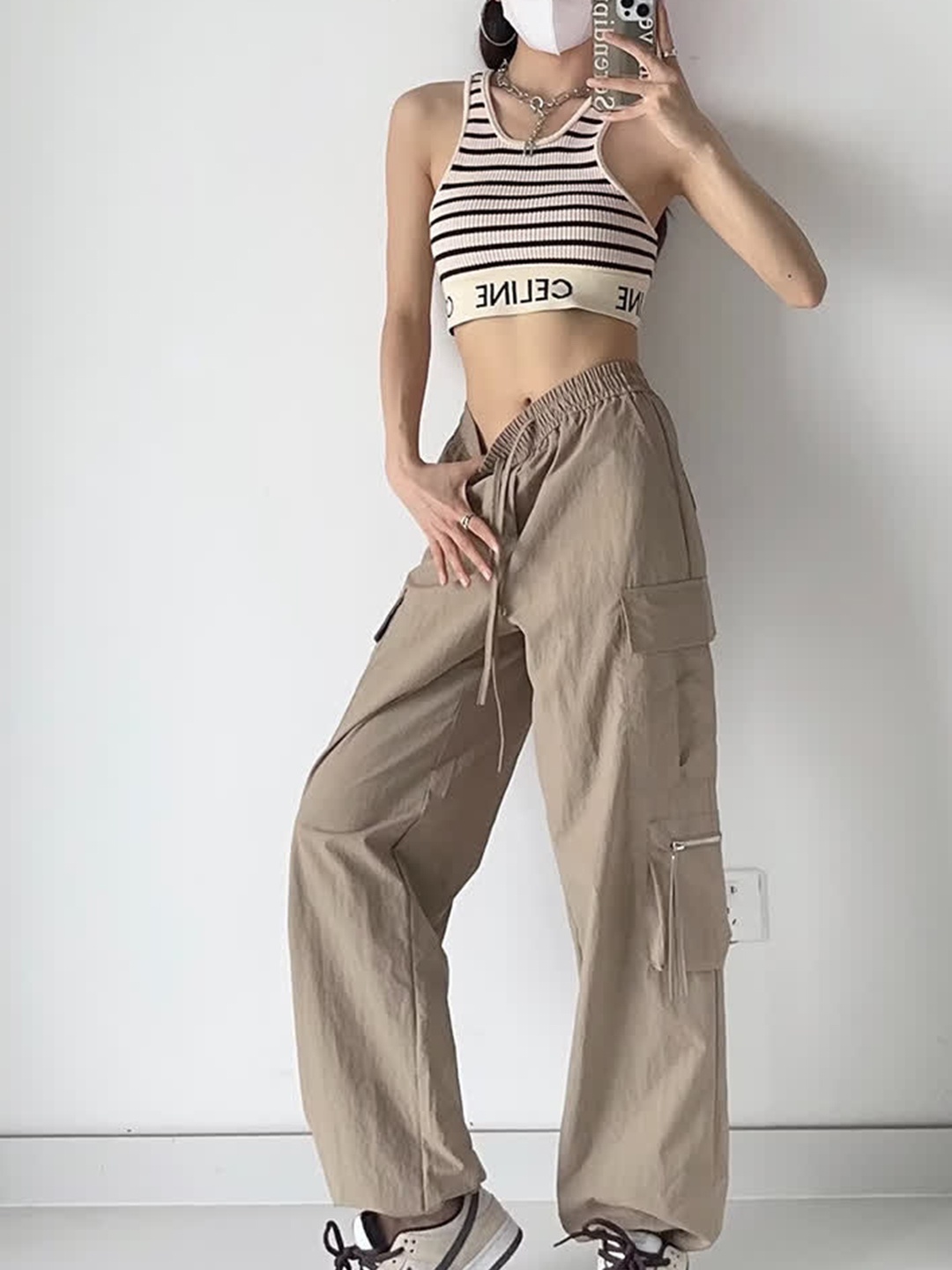 

LULU & SKY Women High-Rise Regular Fit Nylon Cargo, Khaki