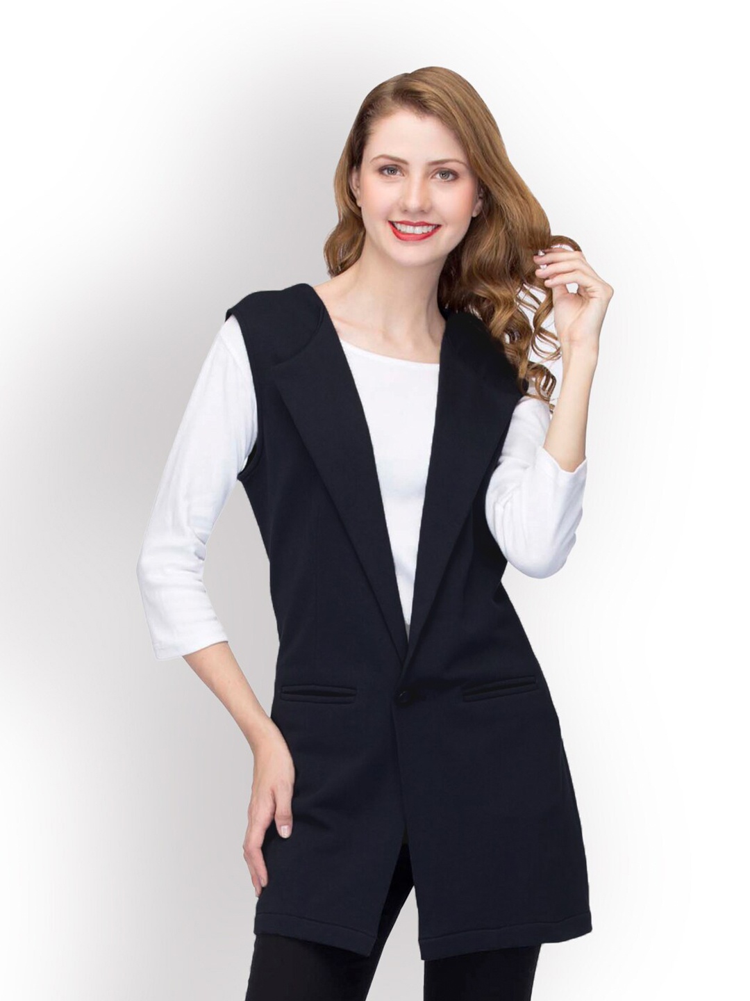 

urSense Sleeveless Fleece Front-Open Shrug, Black