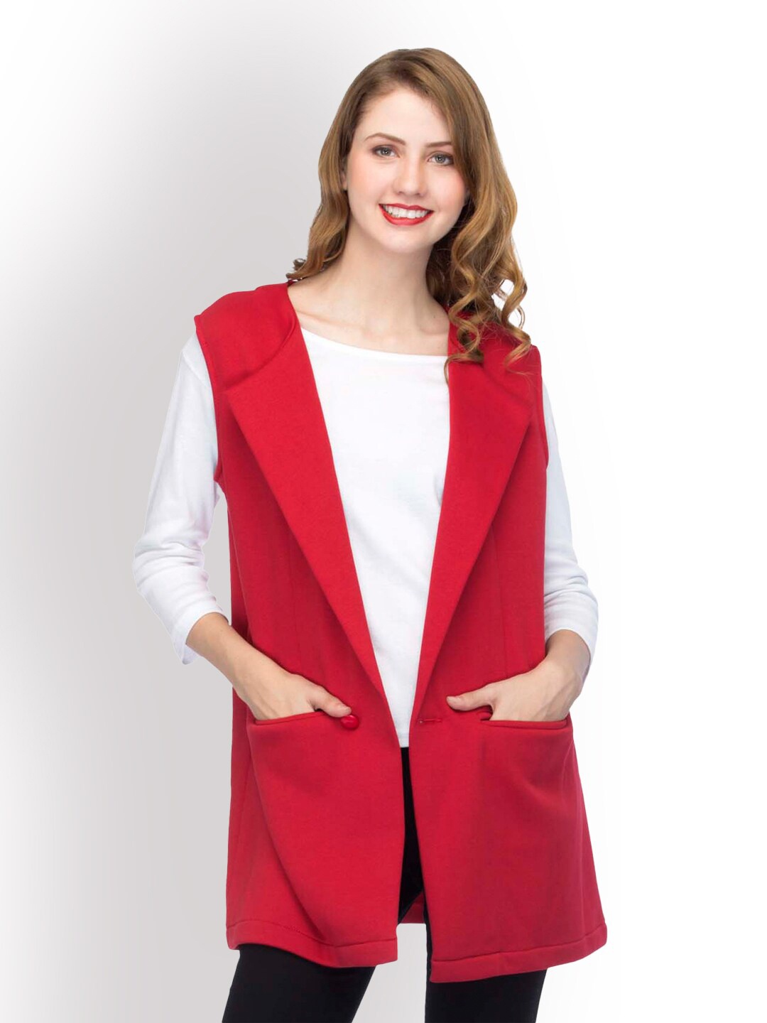 

urSense Sleeveless Fleece Front-Open Shrug, Red