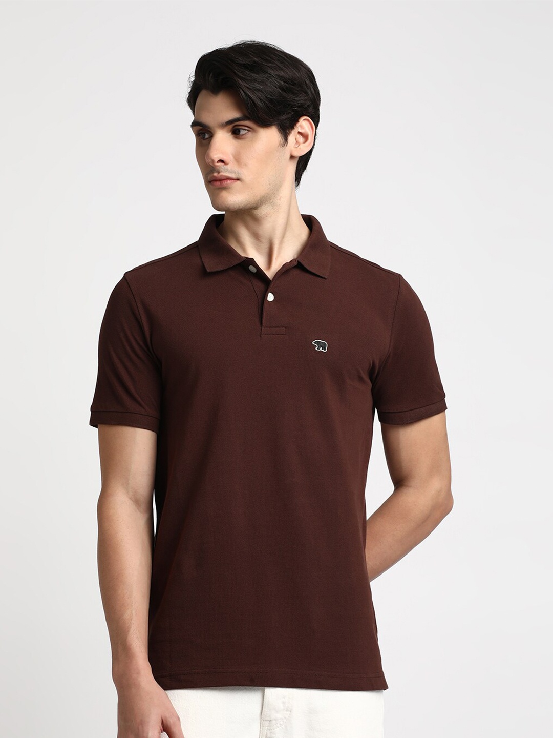 

THE BEAR HOUSE Polo Collar Slim Fit Pure Cotton T-shirt, Brown