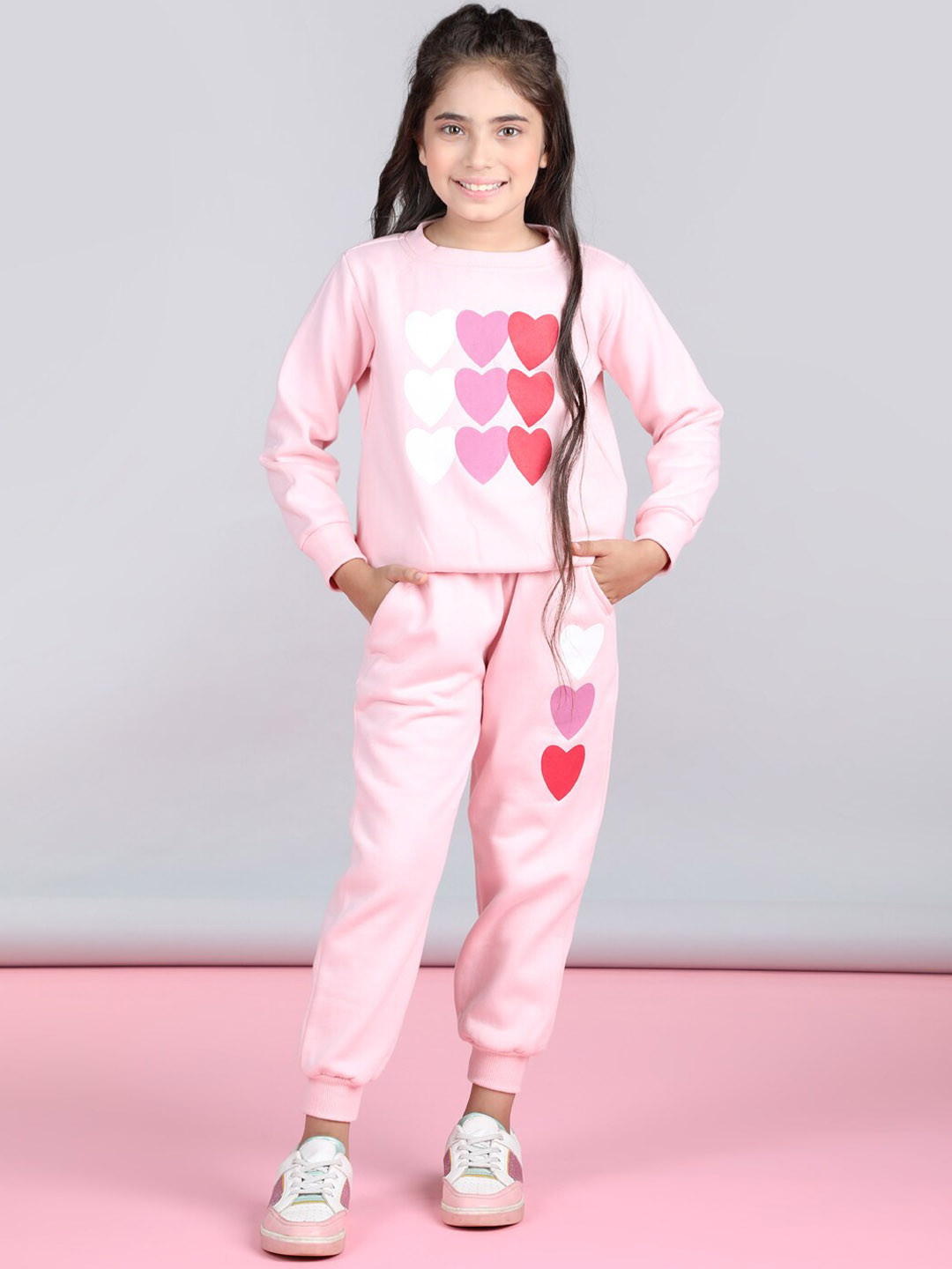 

StyleStone Girls Heart Printed Tracksuit, Pink