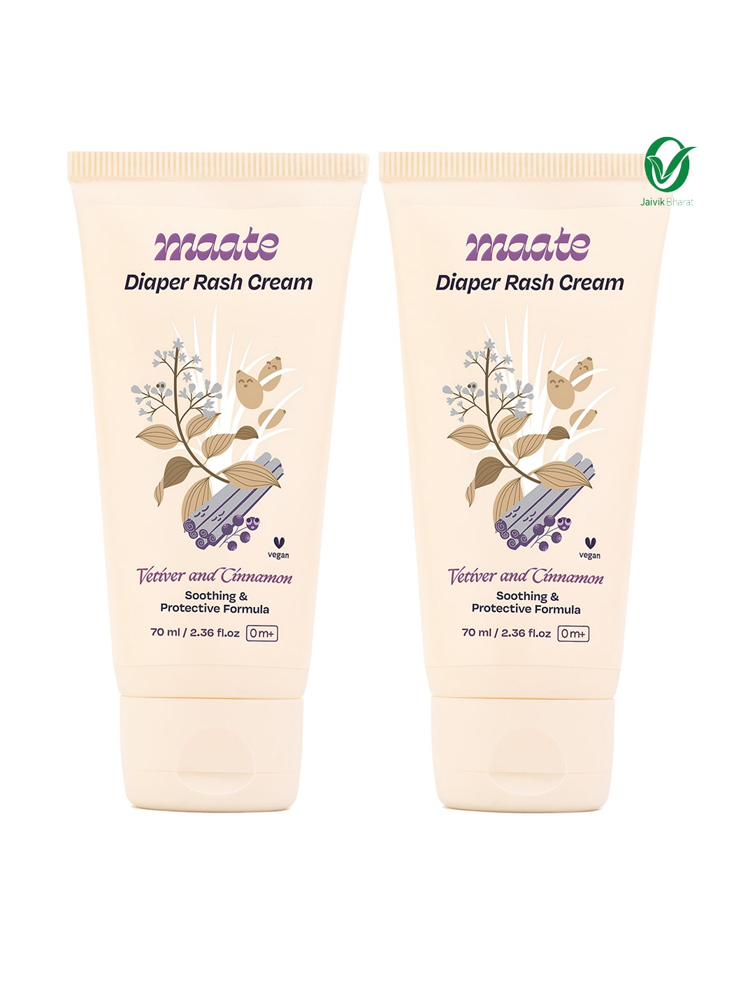 

MAATE Set Of 2 Diaper Rash Cream for Baby With Vetiver & Cinnamon - 70ml Each, Beige