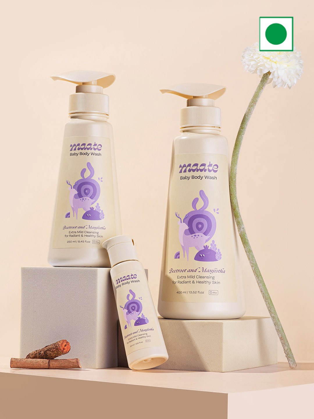 

MAATE Baby Skincare Combo - Body Butter & Body Wash for Kids, Beige
