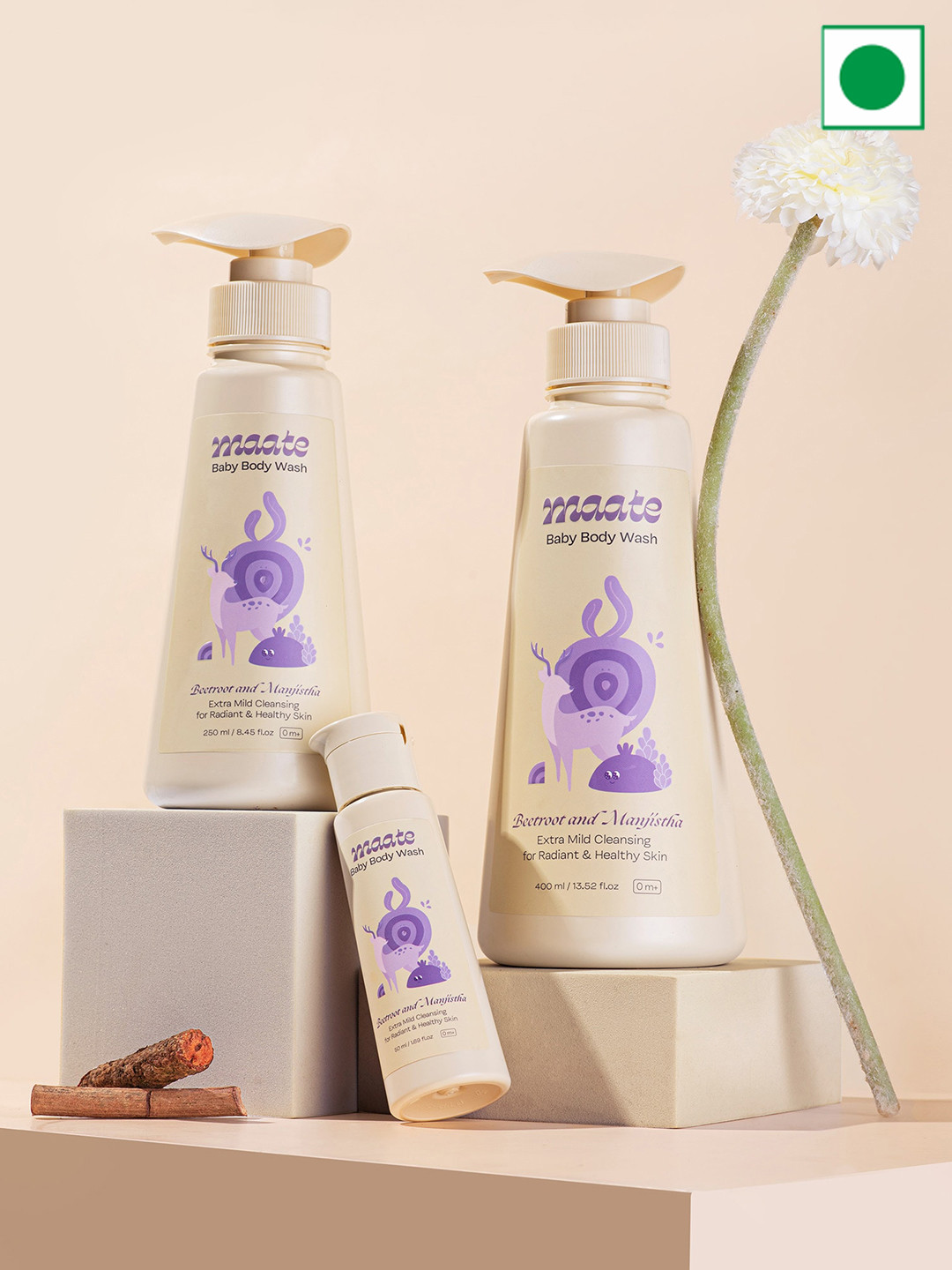 

MAATE Set Of 2 Diaper Rash Cream - 70ml & Baby Body Wash - 250ml, Beige