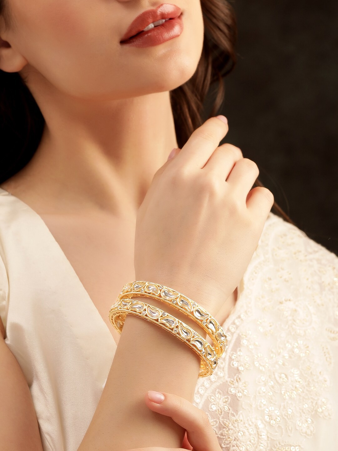 

Rubans Set Of 2 Gold-Plated Kundan Studded Bangle