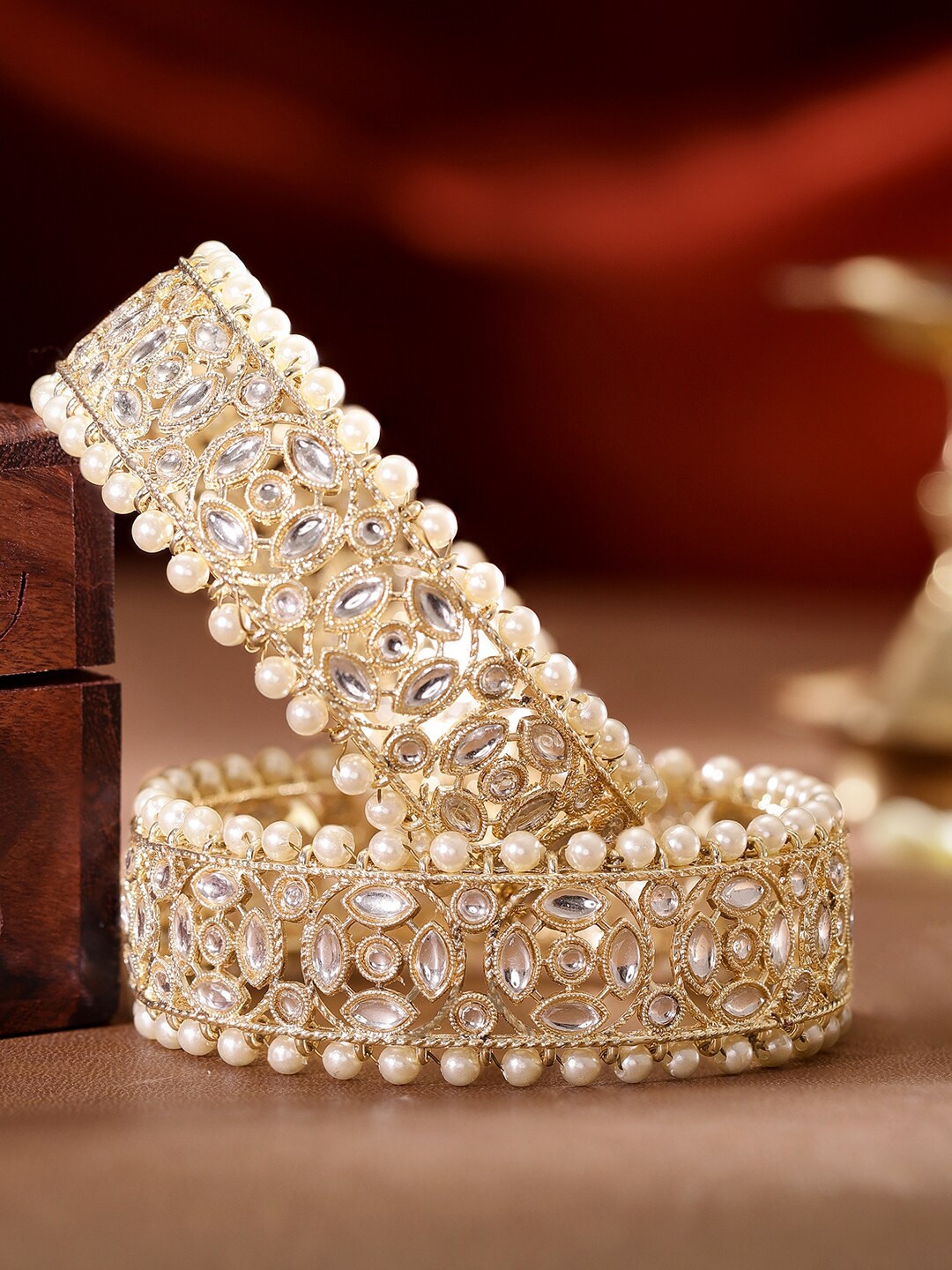 

Rubans Set Of 2 Gold-Plated 22 K Kundan-Bead & Studded Bangles