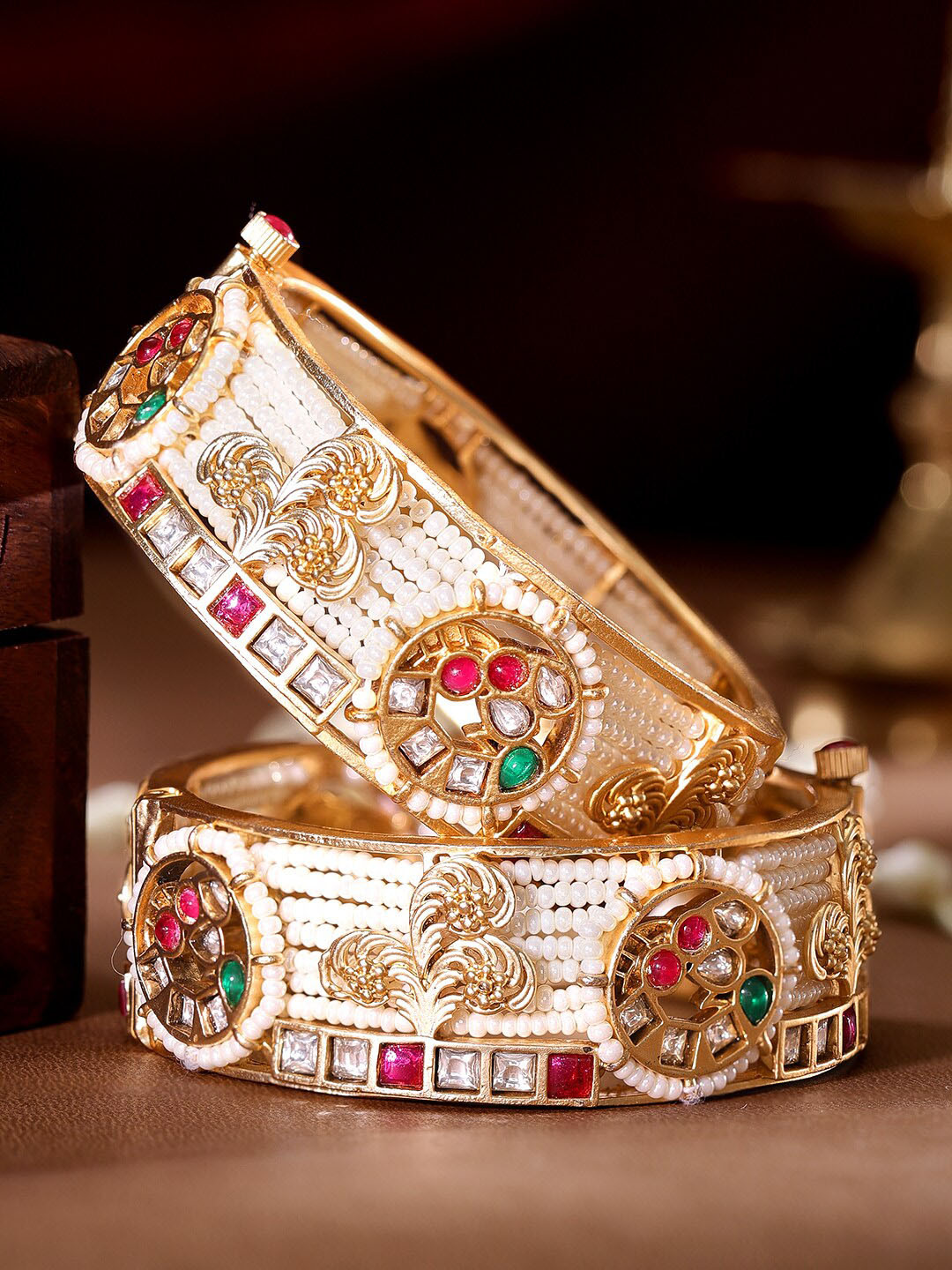 

Rubans Set Of 2 Gold-Plated Kundan-Studded Bangles