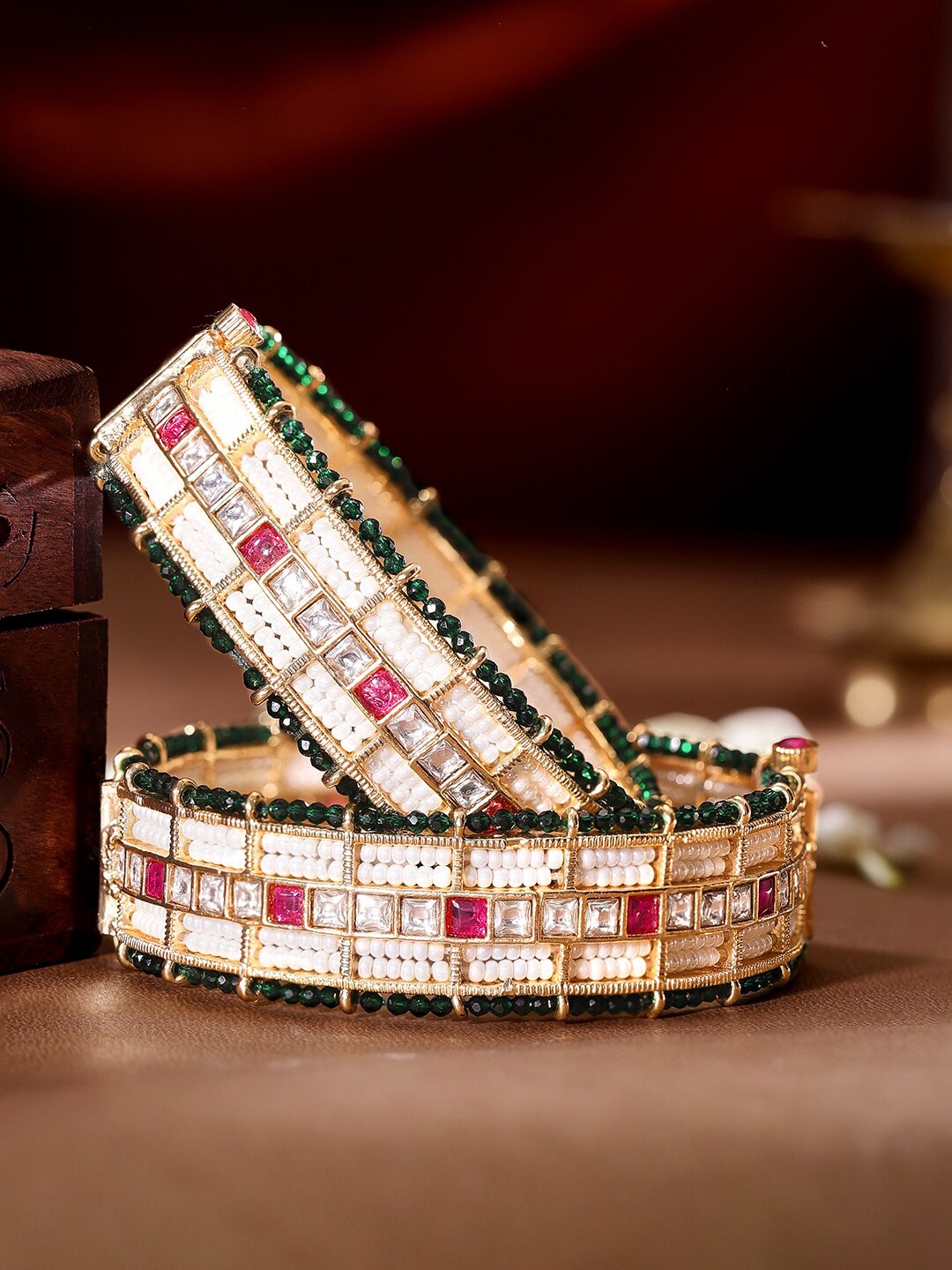 

Rubans Set Of 2 24k Gold-Plated Kundan-Studded Bangles