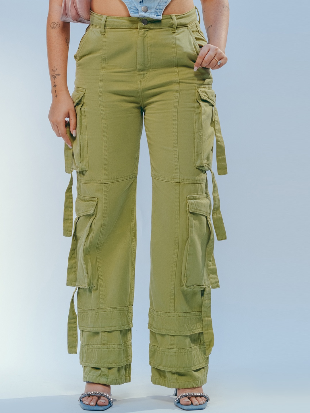 

FREAKINS Women Straight Fit Clean Look High-Rise Cotton Jeans, Green