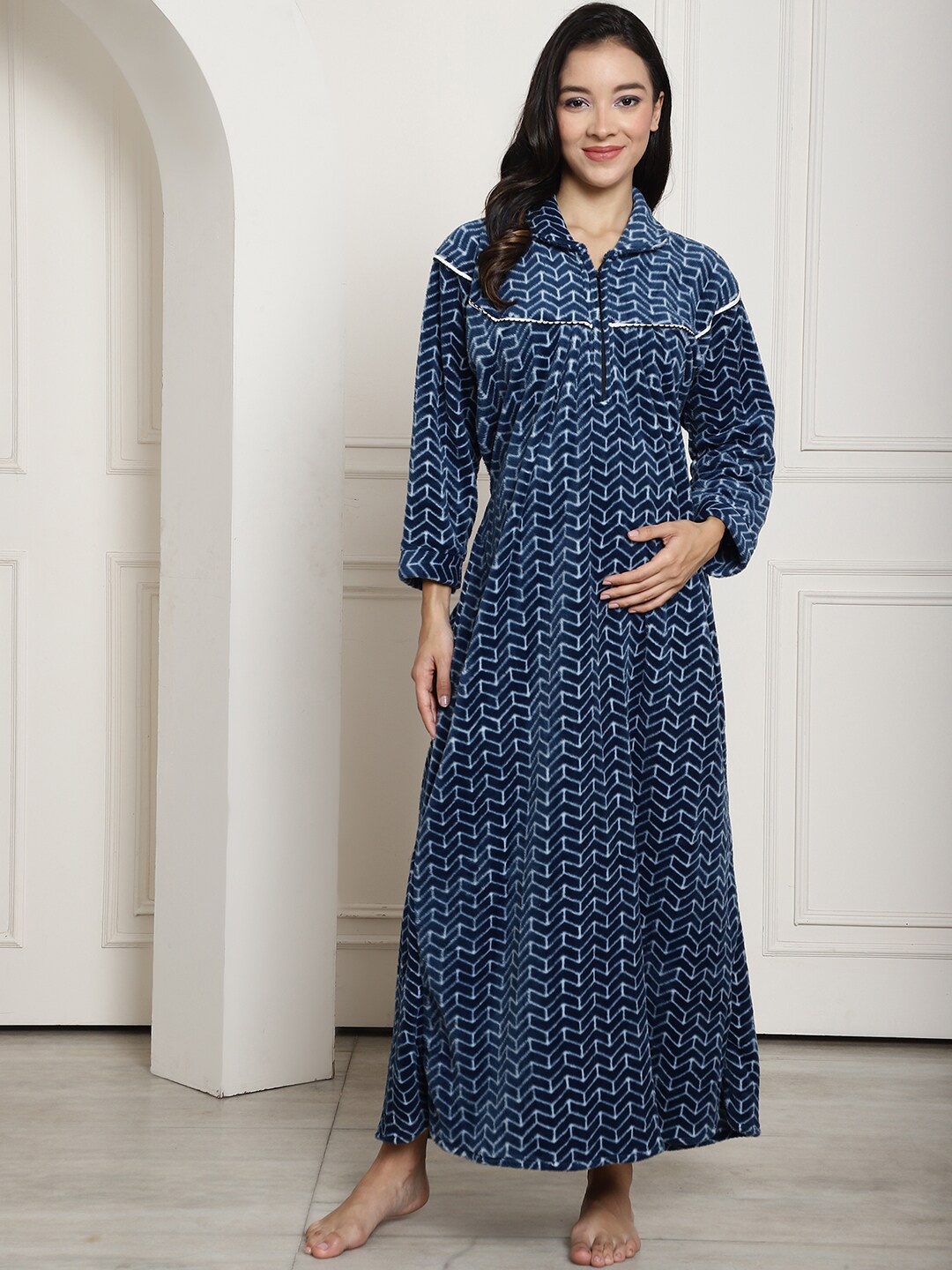

Secret Wish Geometric Printed Maternity Maxi Nightdress, Blue