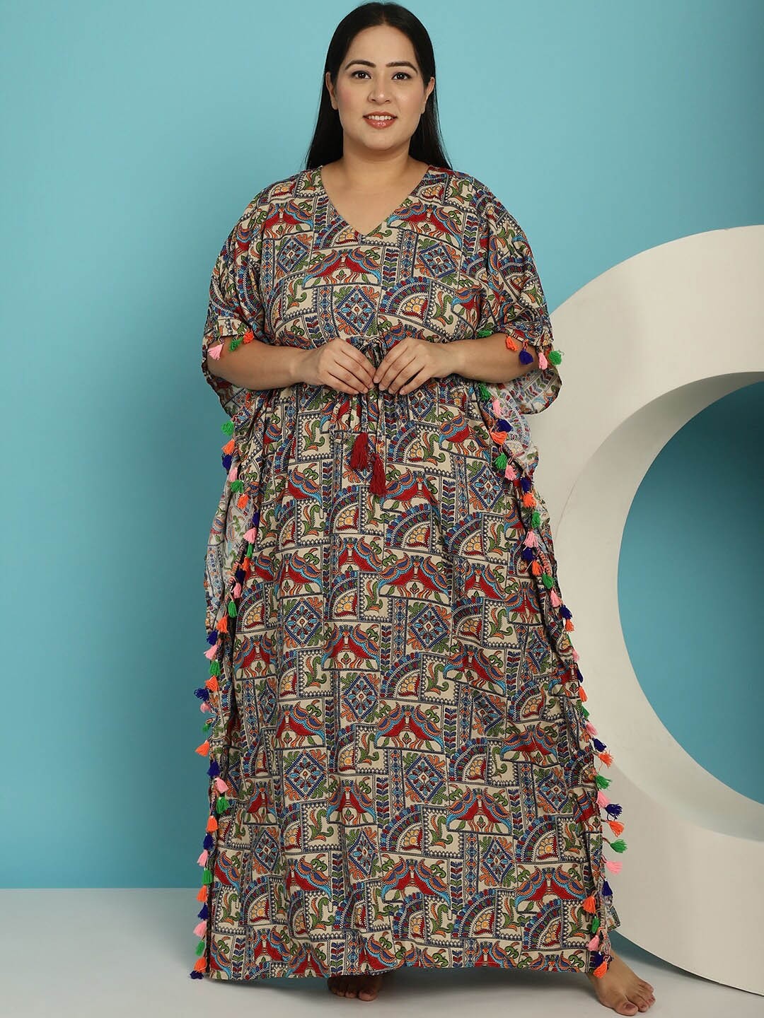

Secret Wish Plus Size Ethnic Motifs Printed Maxi Kaftan Nightdress, Red