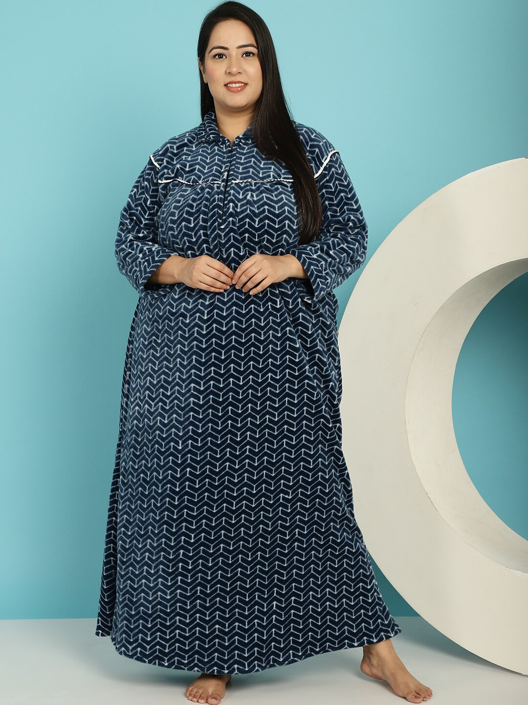 

Secret Wish Plus Size Geometric Printed Maxi Nightdress, Blue