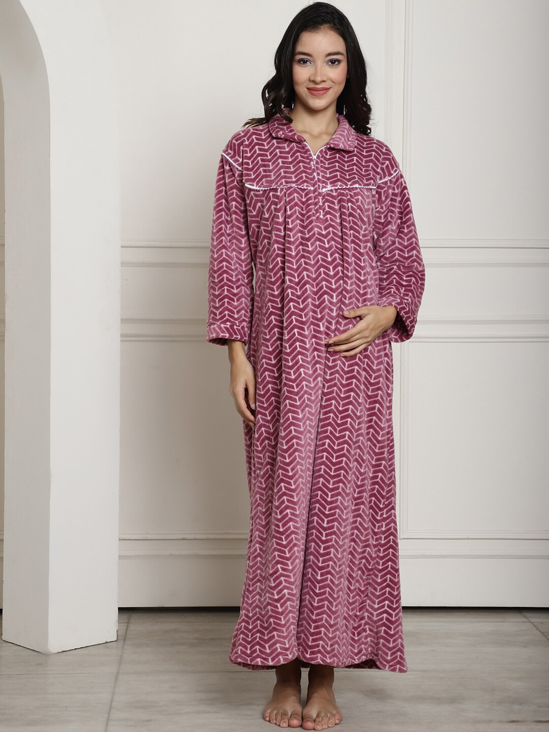 

Secret Wish Women Geometric Printed Maternity Maxi Nightdress, Pink