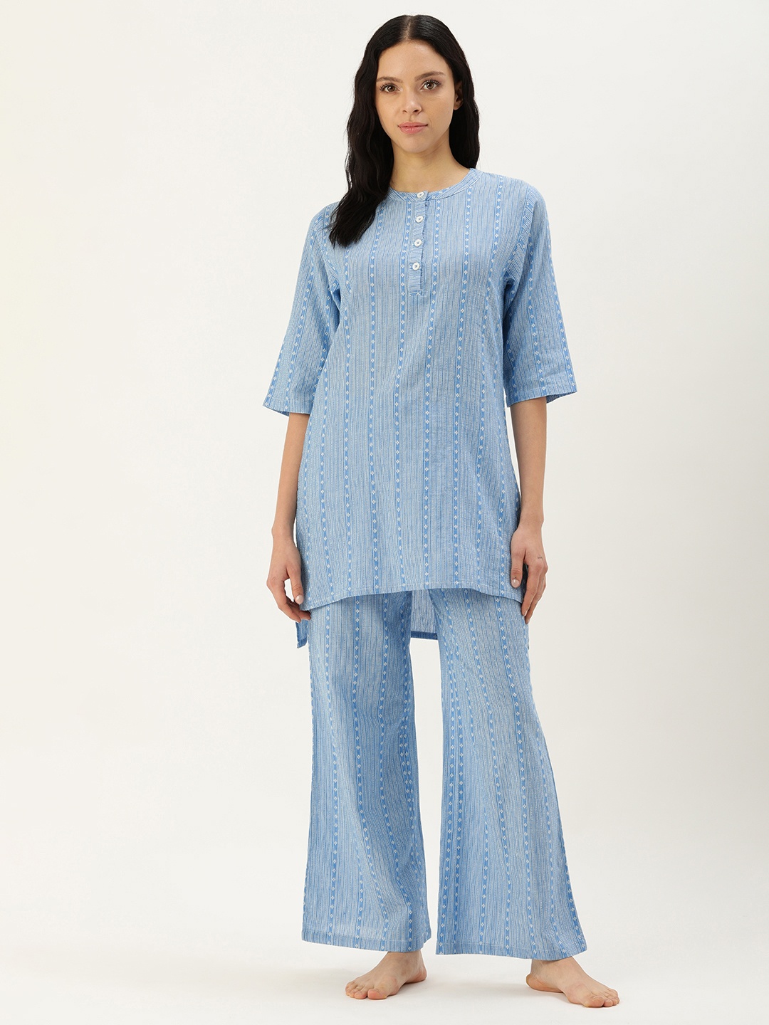 

Clt.s Striped Pure Cotton Night Suit, Blue