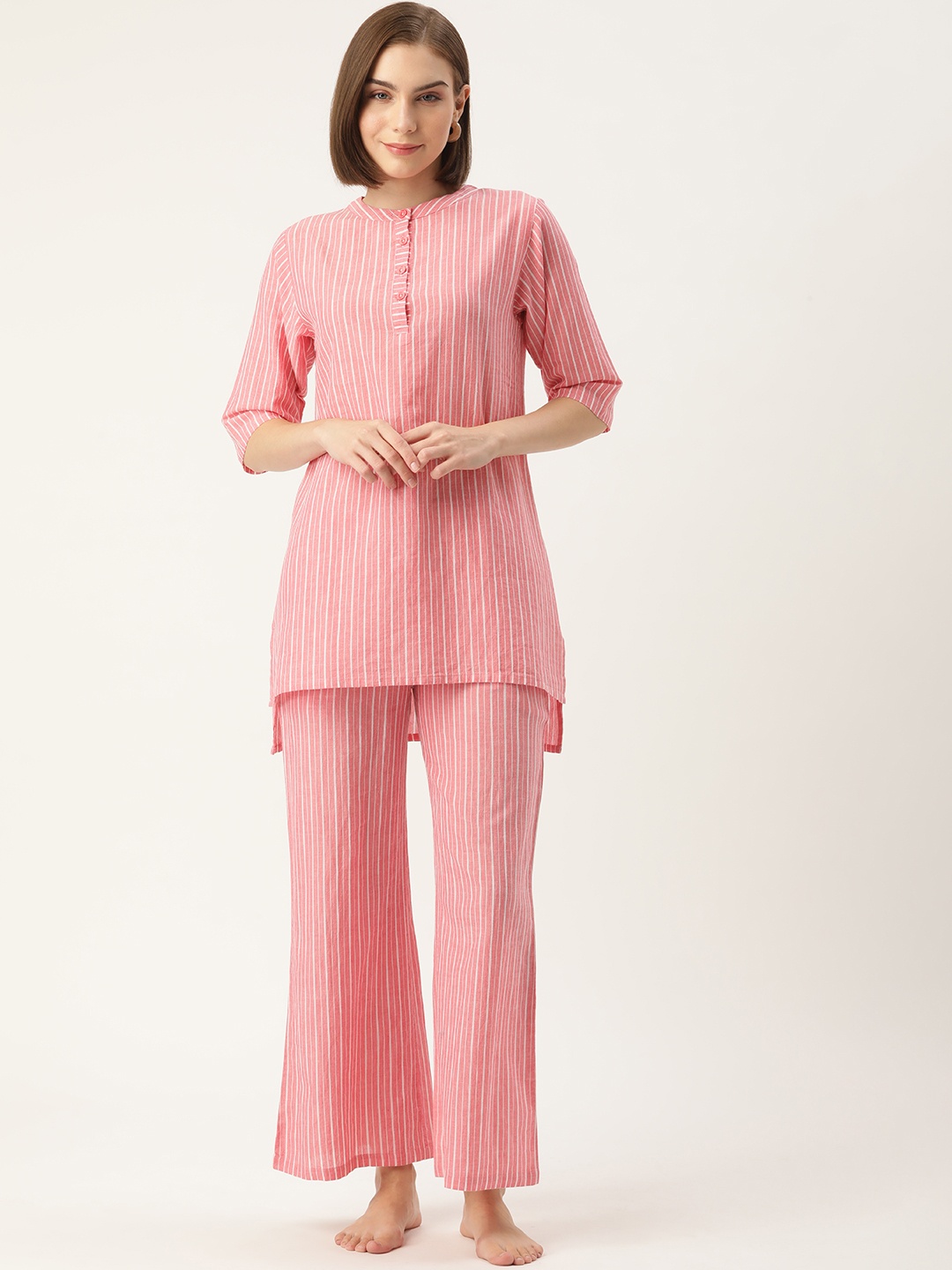 

Clt.s Striped Pure Cotton Night Suit, Coral