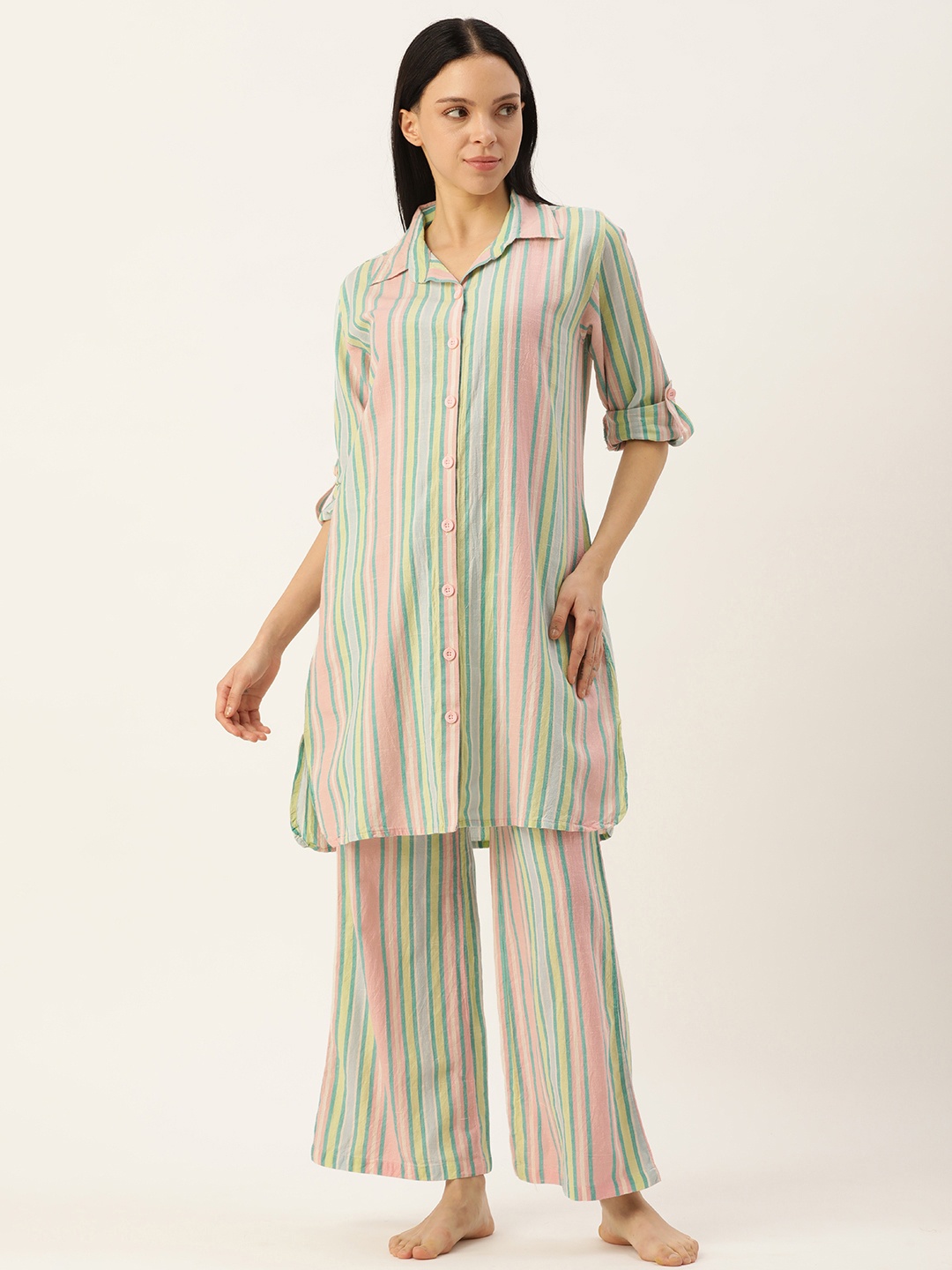 

Clt.s Striped Pure Cotton Night Suit, Multi
