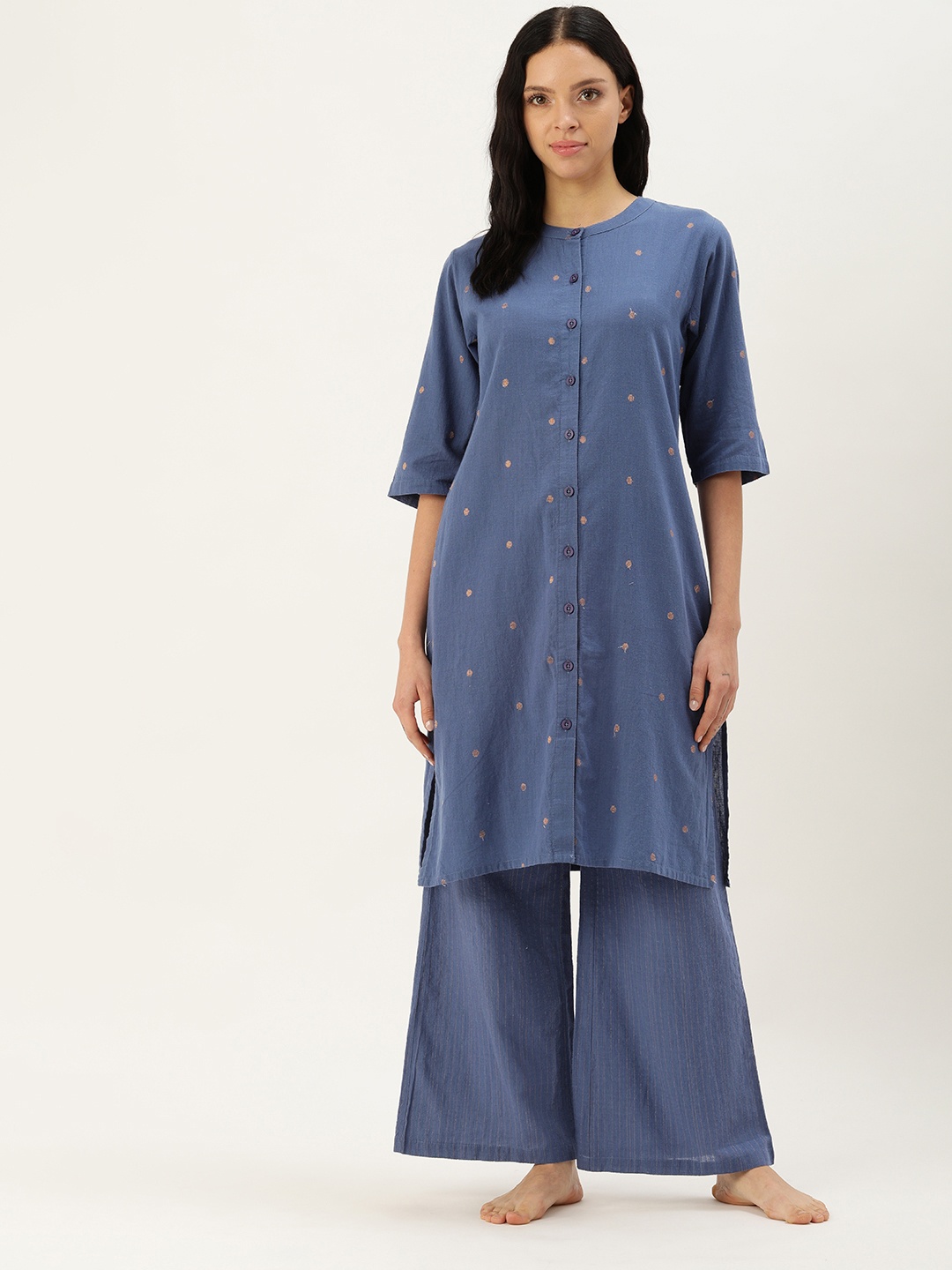 

Clt.s Printed Pure Cotton Night Suit, Navy blue