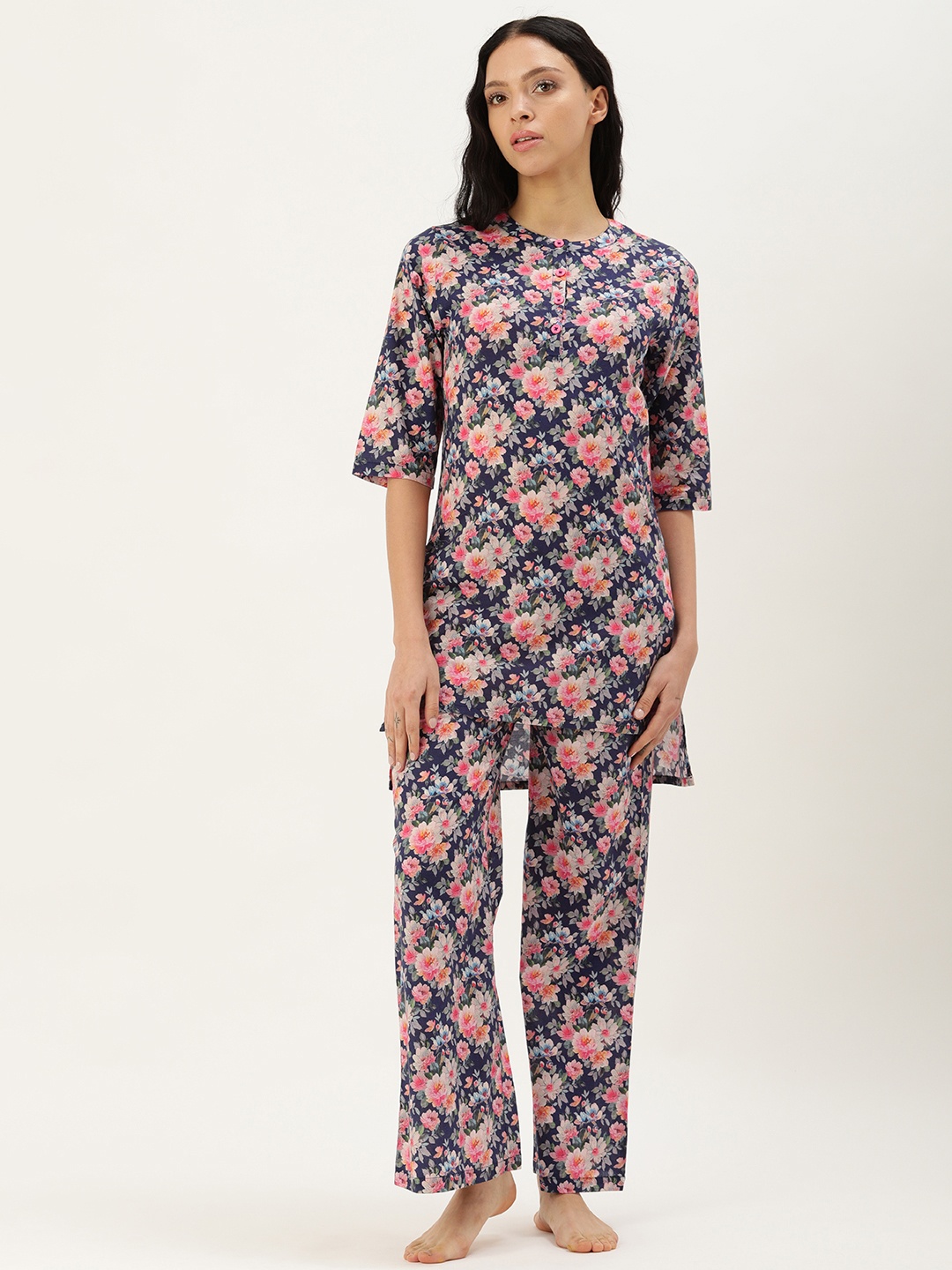 

Clt.s Floral Printed Night Suit, Blue