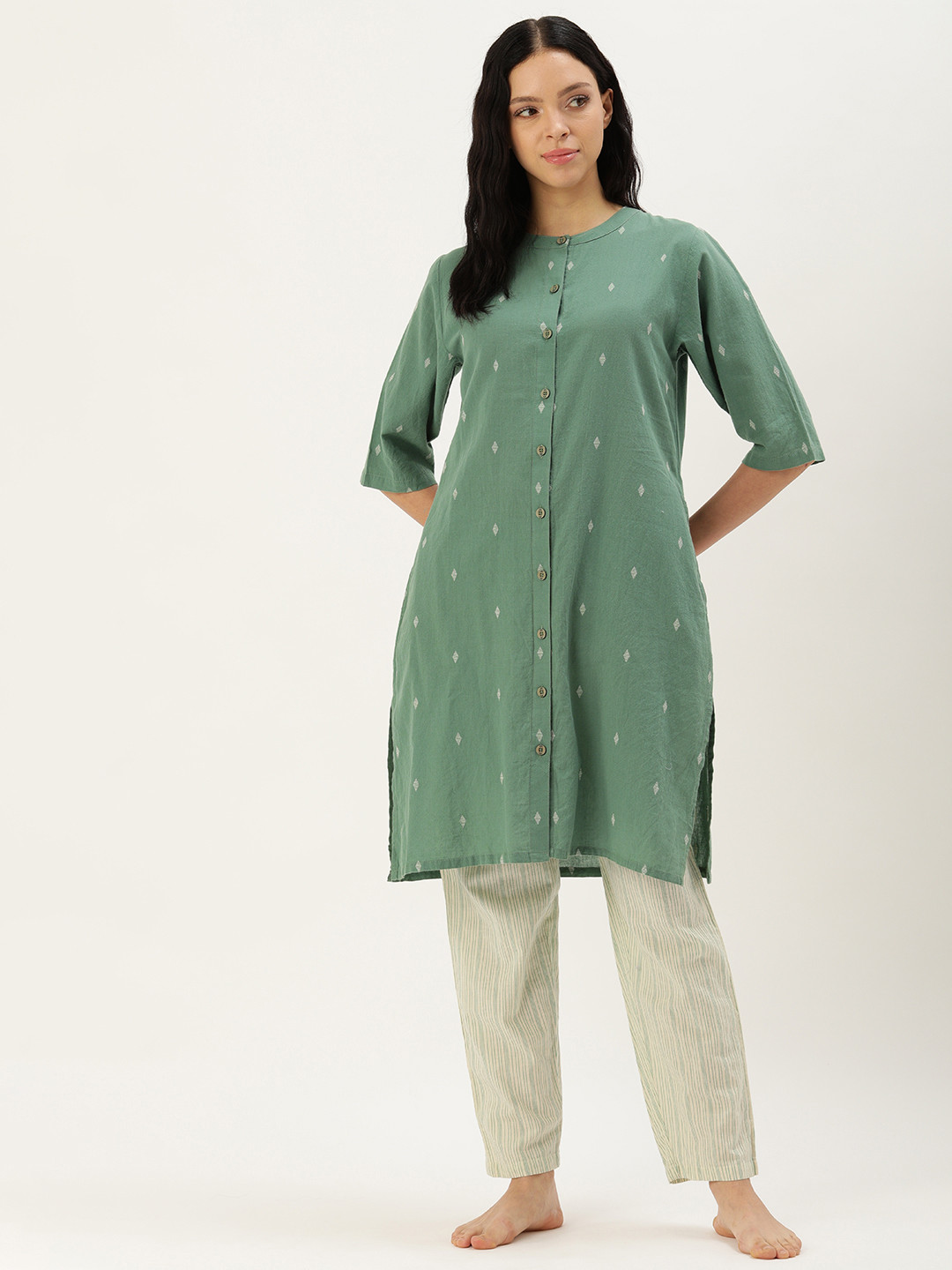 

Clt.s Geometric Printed Pure Cotton Night Suit, Green