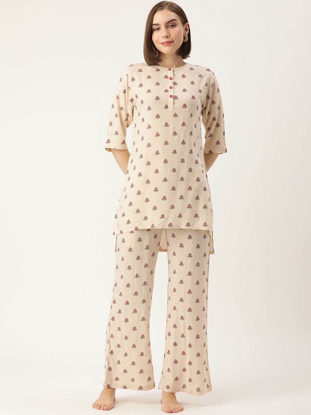 

Clt.s Floral Printed Night Suit, Cream