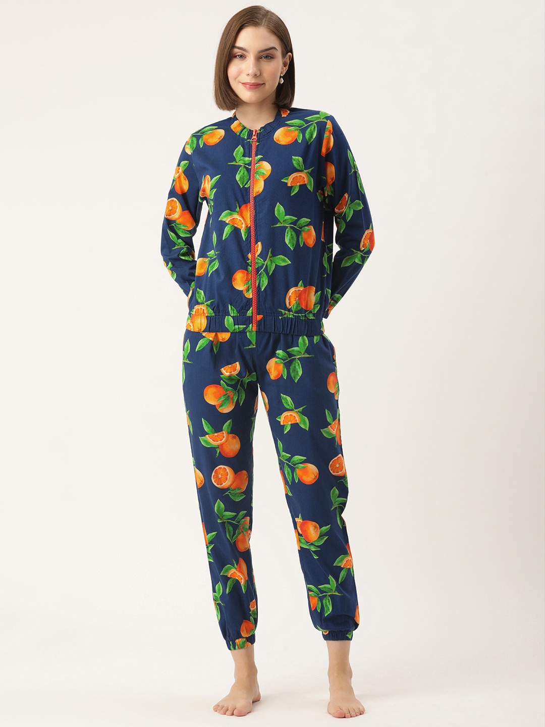 

Clt.s Tropical Printed Pure Cotton Night Suit, Navy blue