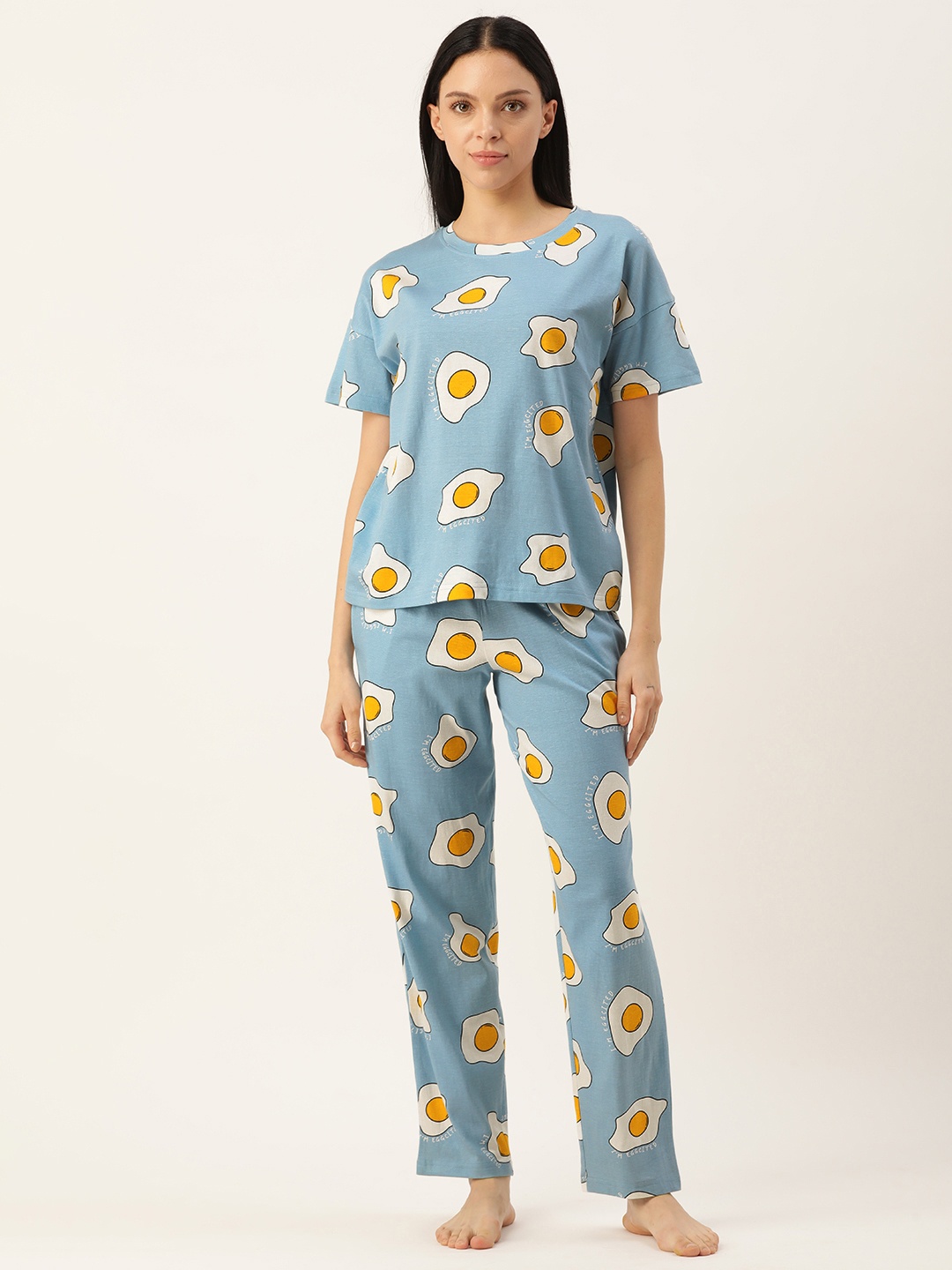 

Clt.s Women Graphic Printed Pure Cotton Night suit, Blue