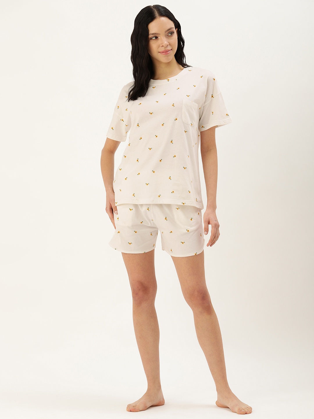 

Clt.s Floral Printed Pure Cotton Night Suit, Yellow