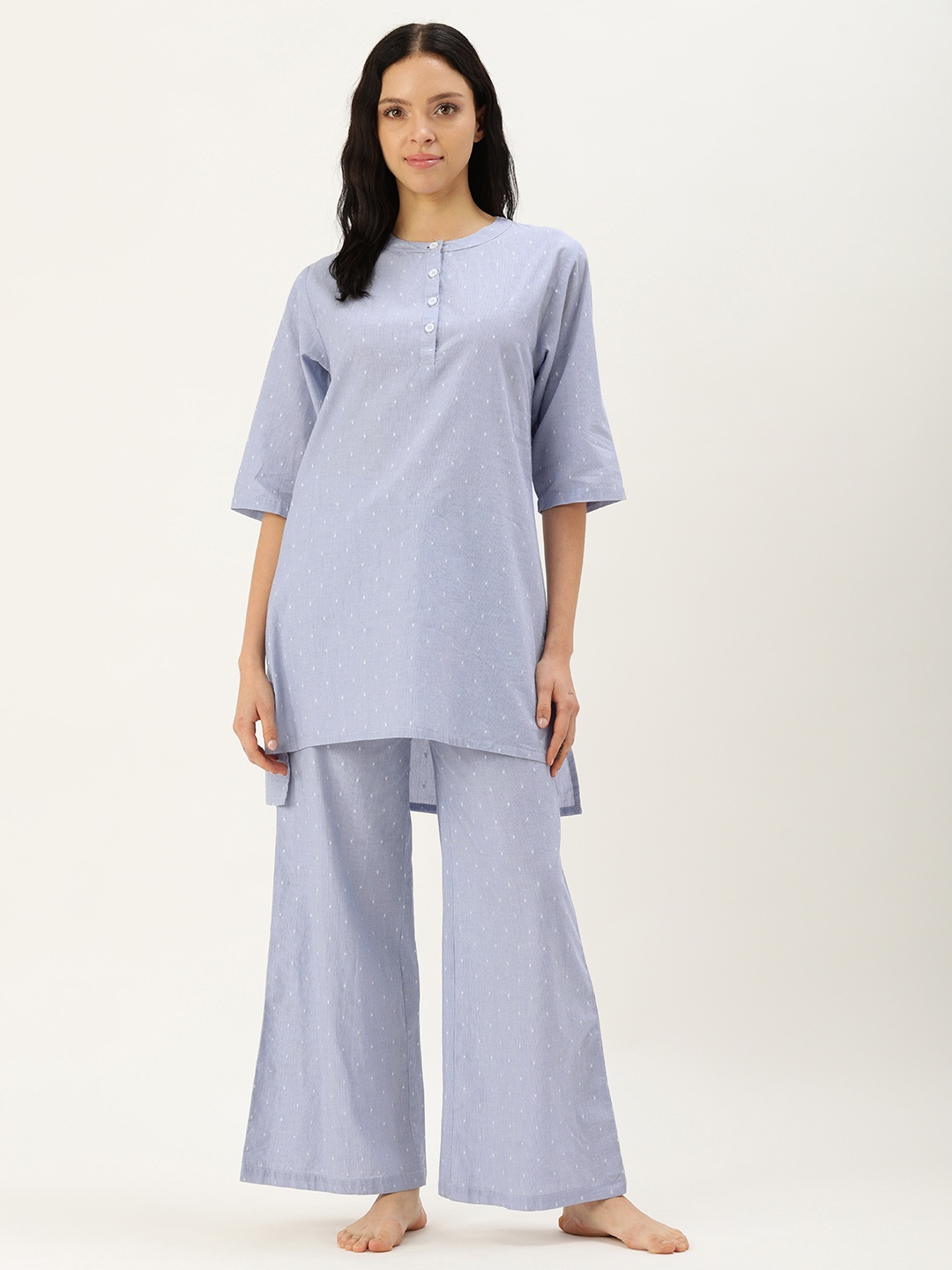 

Clt.s Striped Pure Cotton Night Suit, Blue
