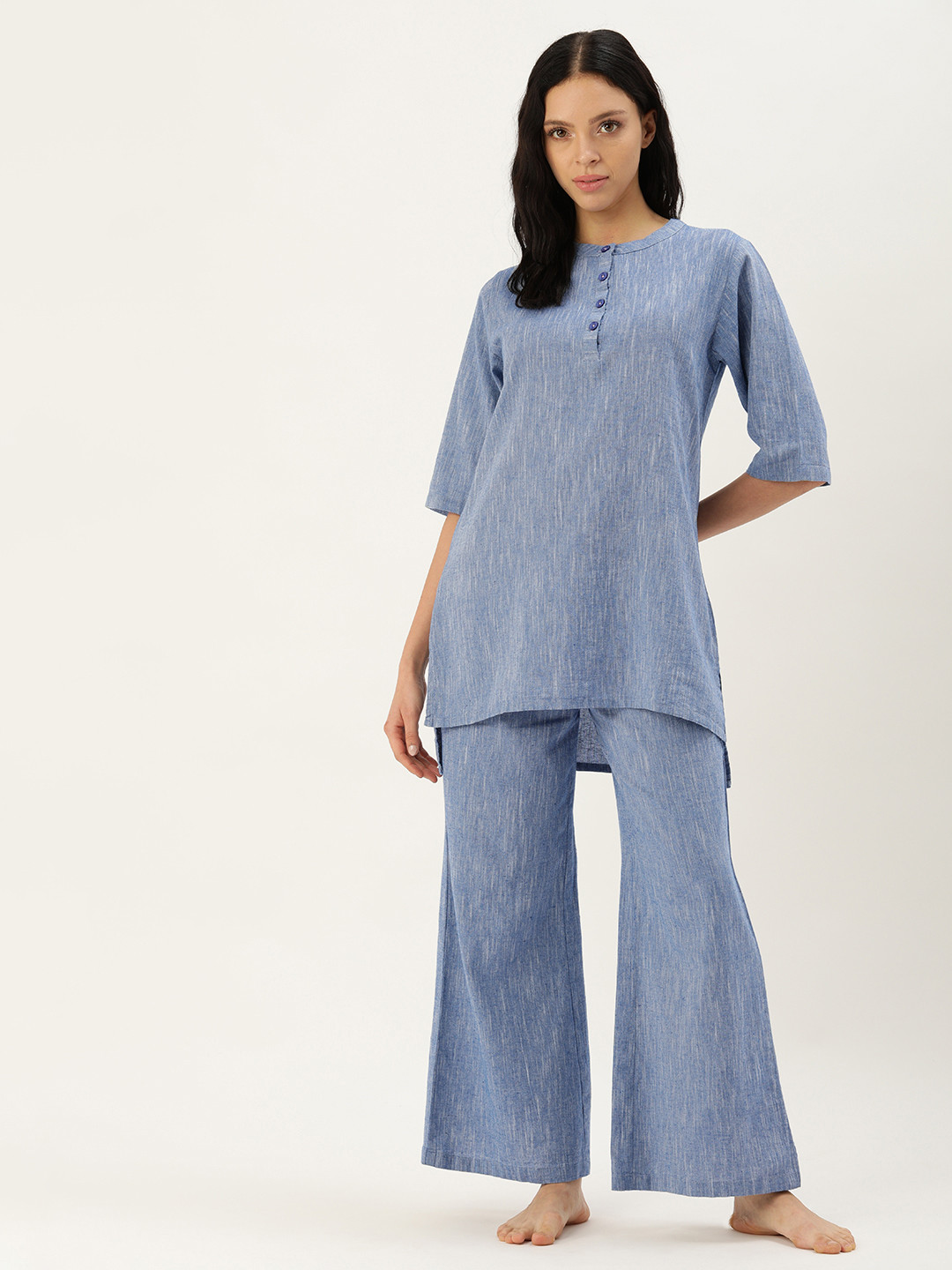 

Clt.s Abstract Printed Pure Cotton Night Suit, Blue