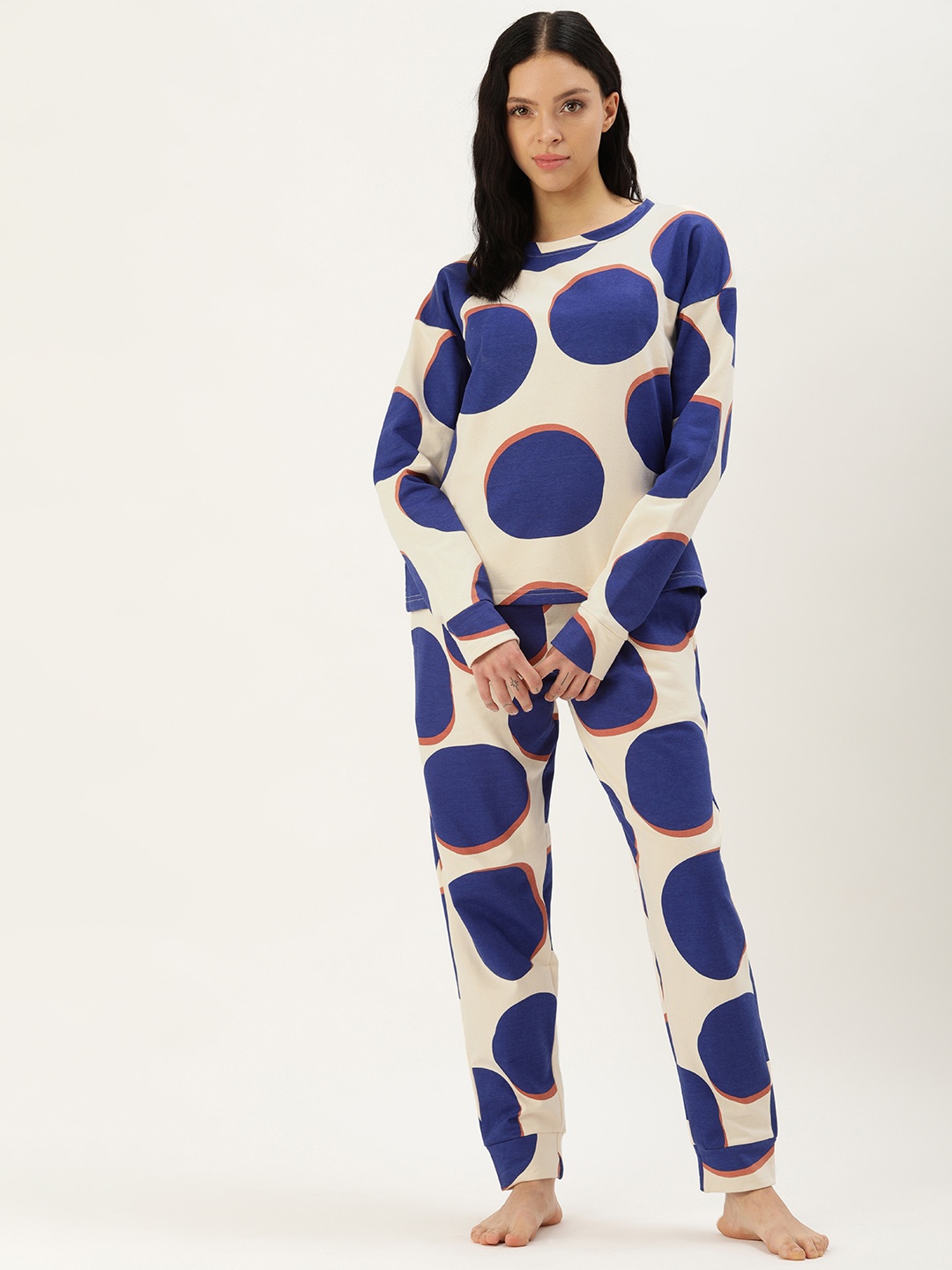 

Clt.s Pure Cotton Printed Night Suit, Cream