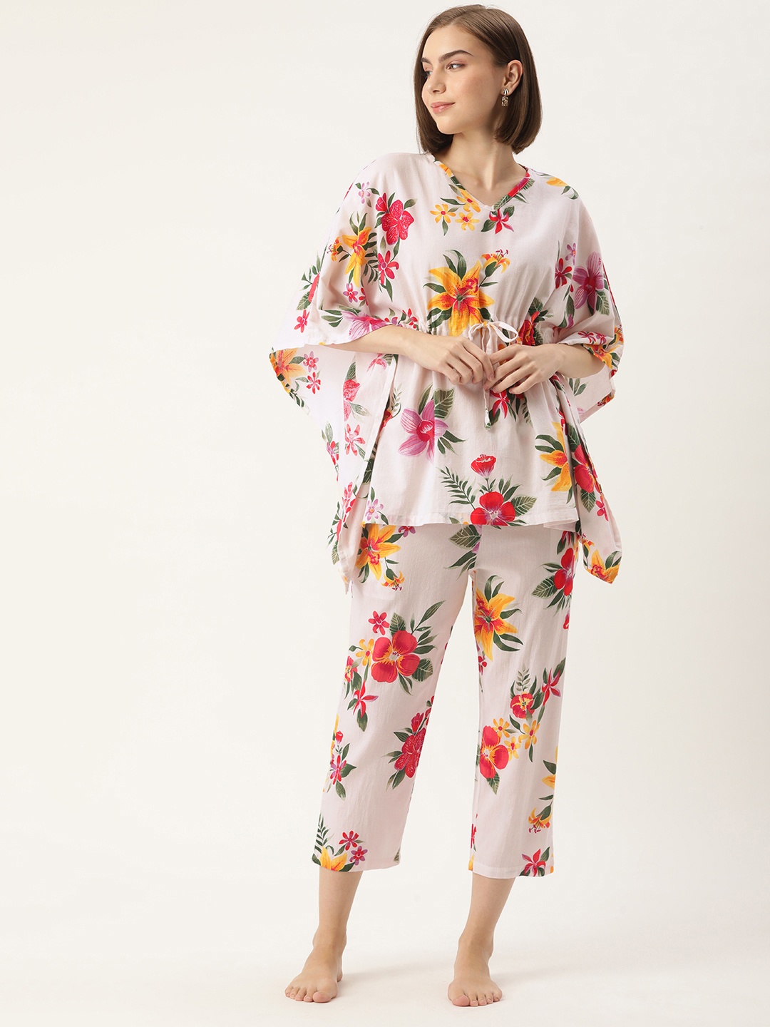 

Clt.s Floral Printed Kaftan Pure Cotton Night Suit, Multi