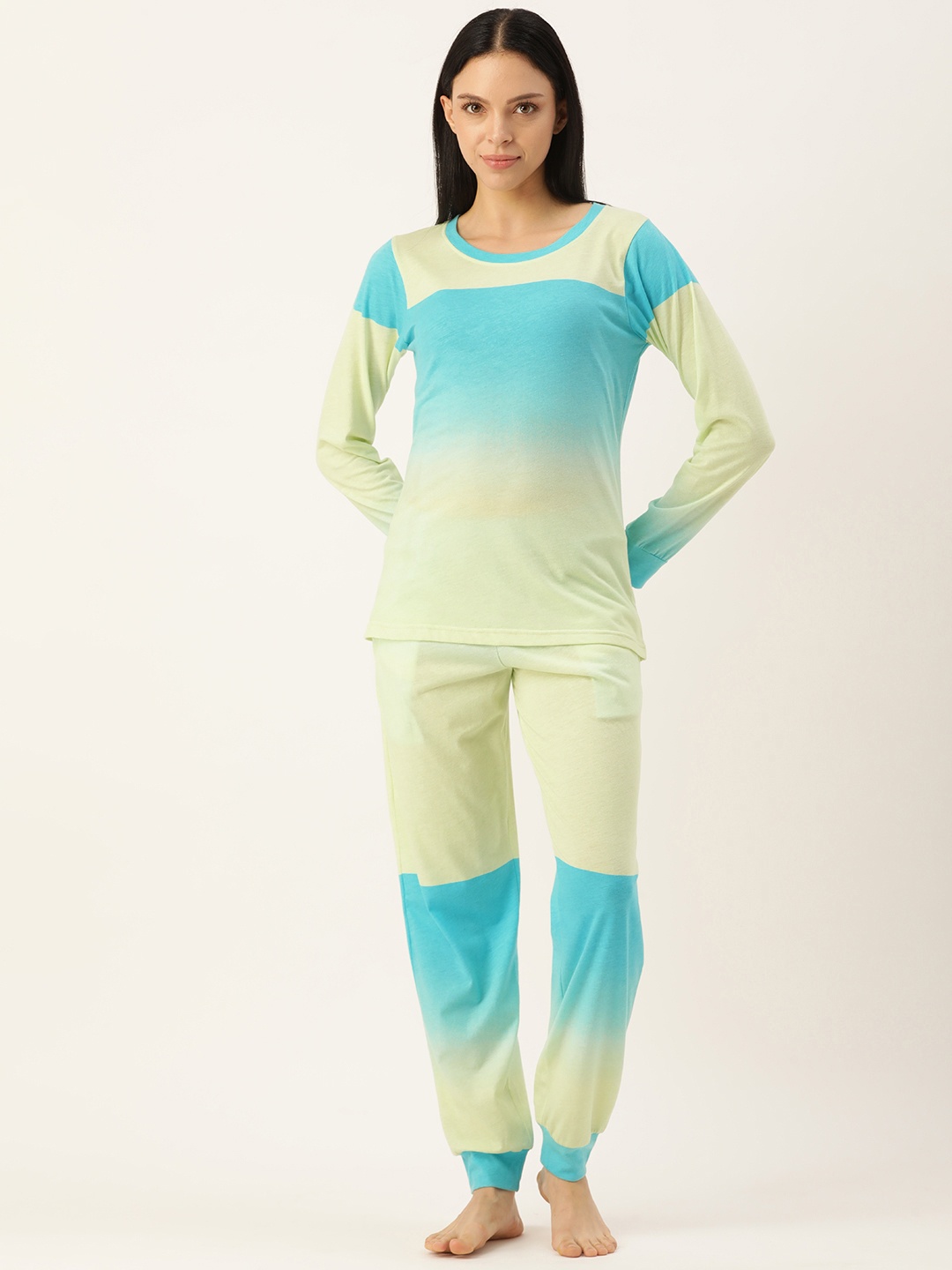 

Clt.s Women Colourblocked Pure Cotton Night suit, Blue