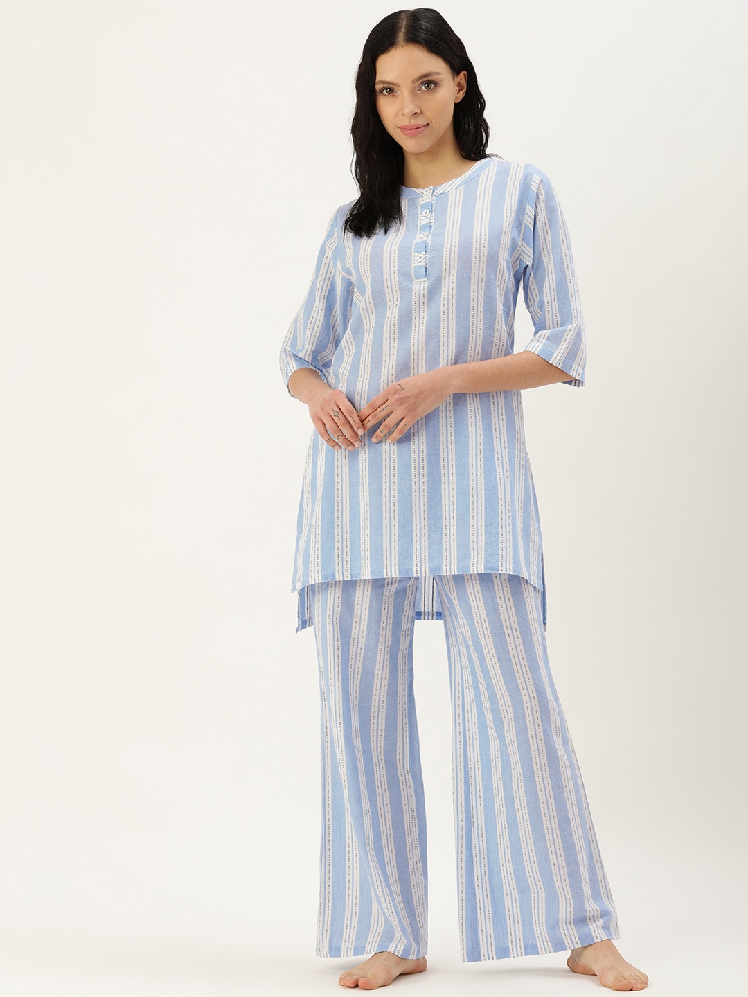 

Clt.s Striped Pure Cotton Night Suit, Blue