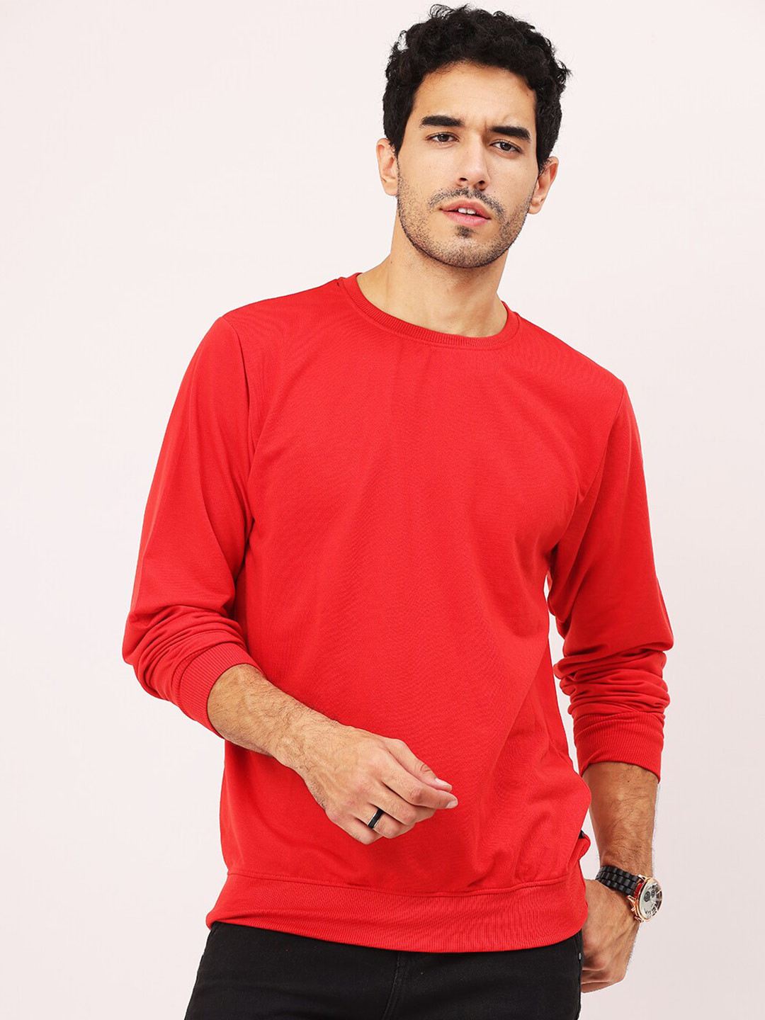 

Leotude Round Neck Fleece Sweatshirt, Red