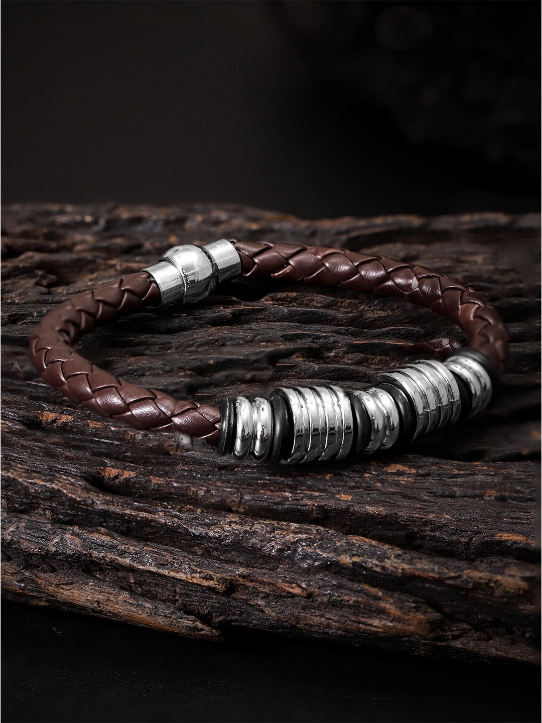 

The Roadster Lifestyle Co.Men Brown Braided Charm Beaded bracelet