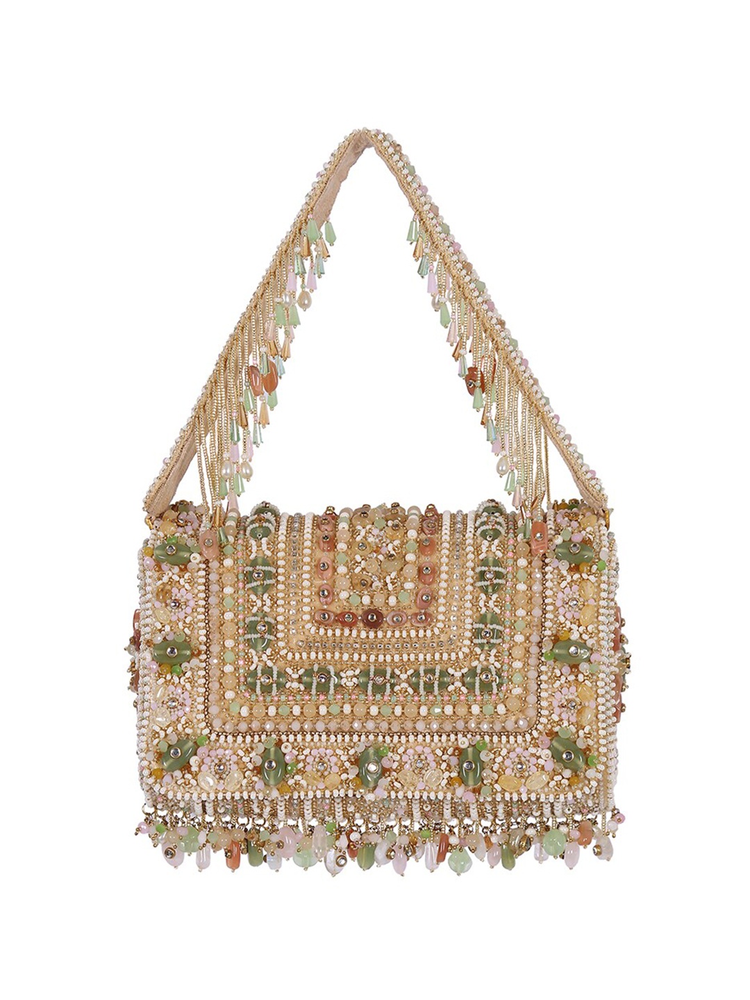 

Lovetobag Embellished Foldover Clutch, Beige