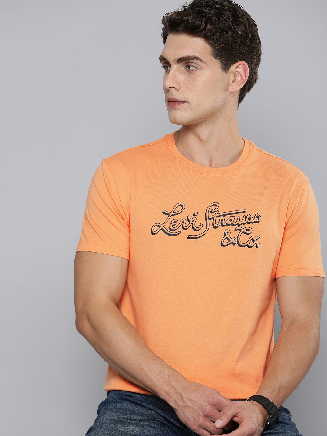 

Levis Men Typography Printed Pure Cotton T-shirt, Orange