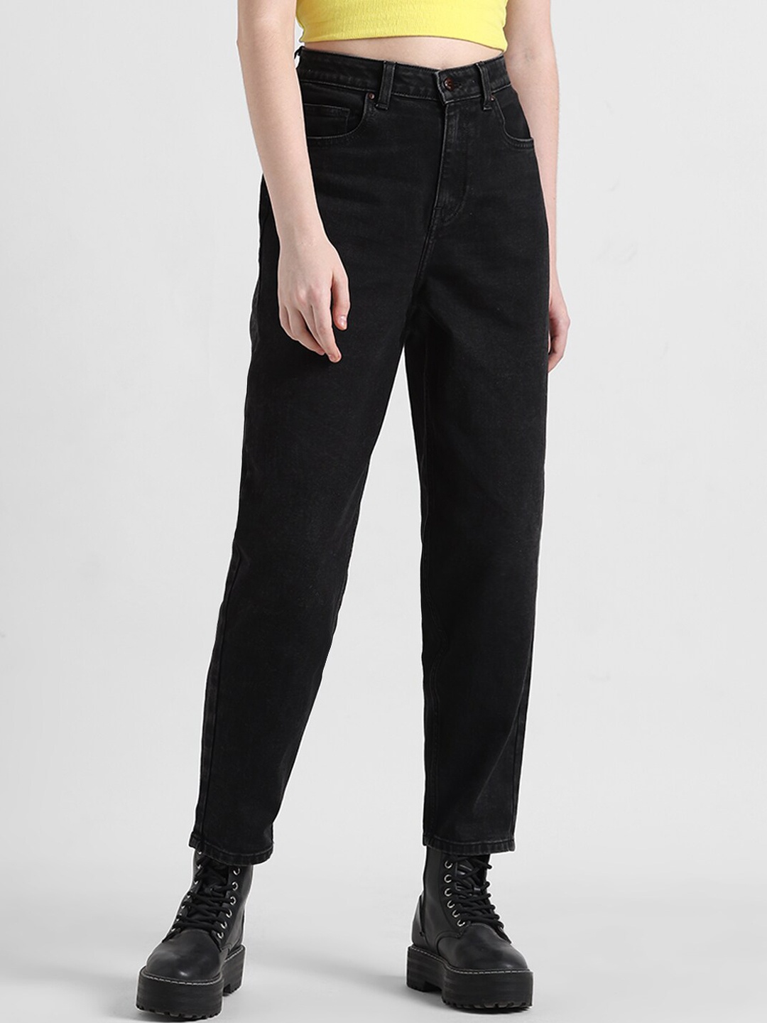 

ONLY Women Straight Fit High-Rise Pure Cotton Jeans, Black