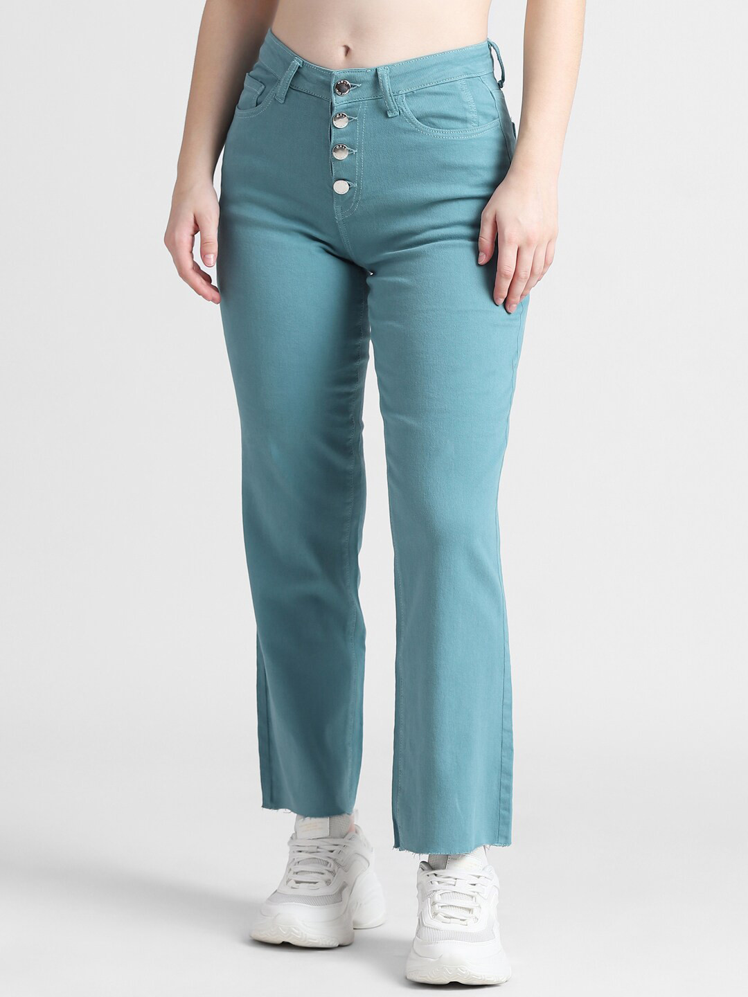 

ONLY Women Straight Fit Slim Wide Clean Look Light Fade Stretchable Jeans, Sea green